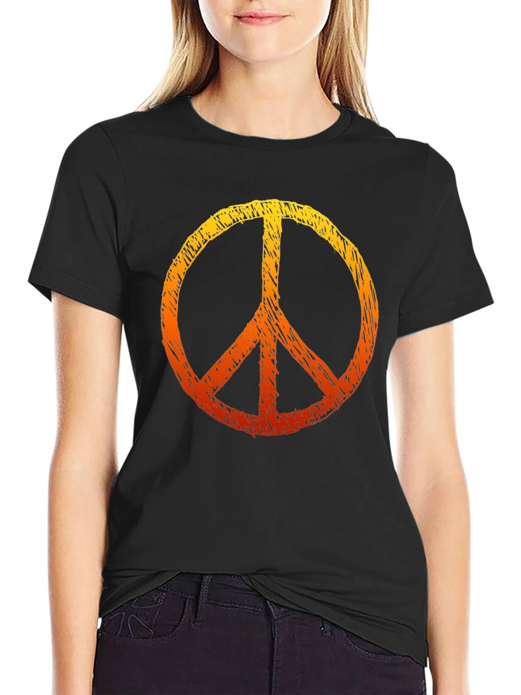 Peace Sign Graphic Tee - Black Cotton T-Shirt