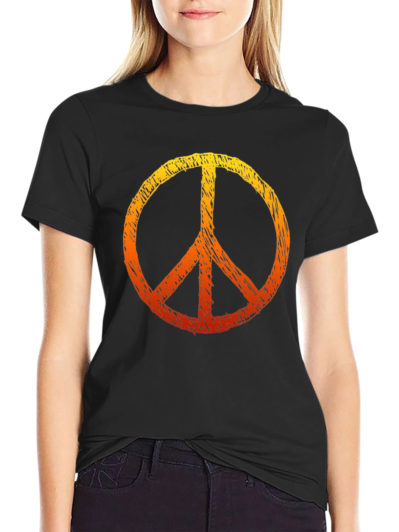 Peace Sign Graphic Tee - Black Cotton T-Shirt