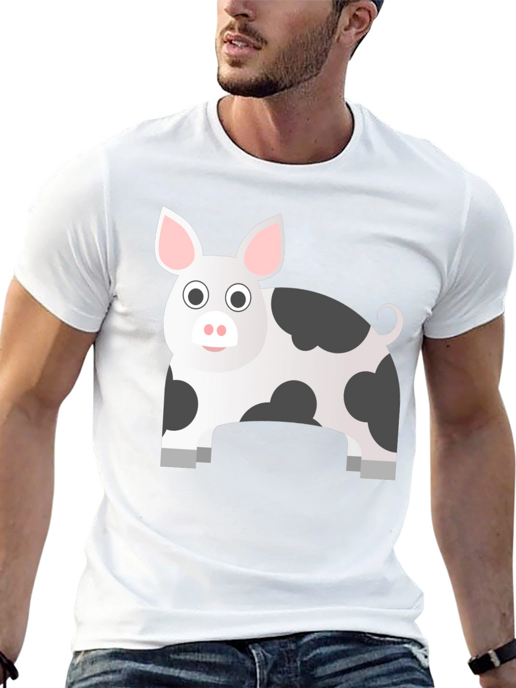 Pig Cartoon Graphic Black T-Shirt