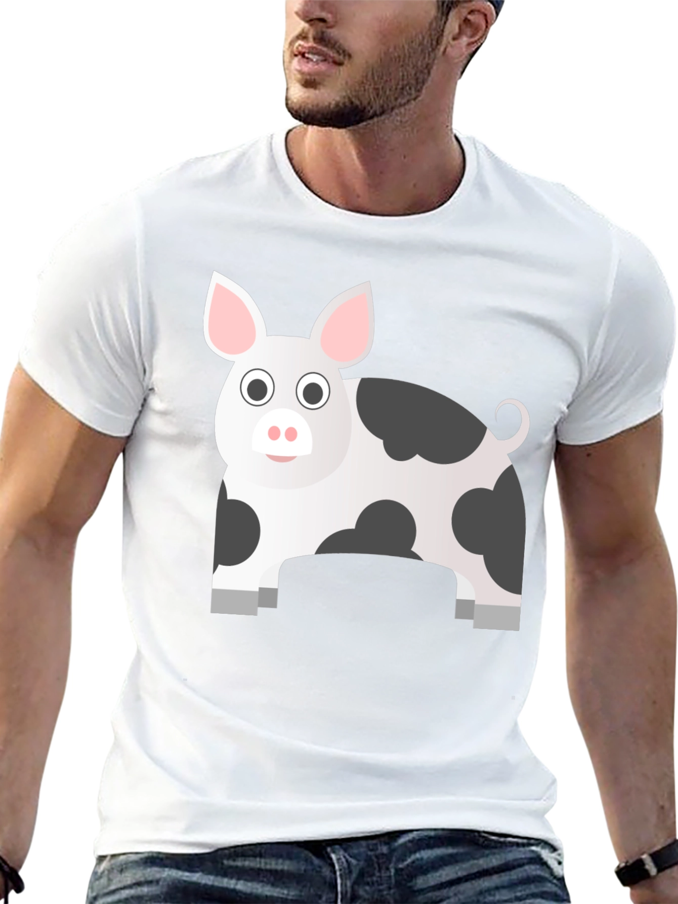 Pig Cartoon Graphic Black T-Shirt