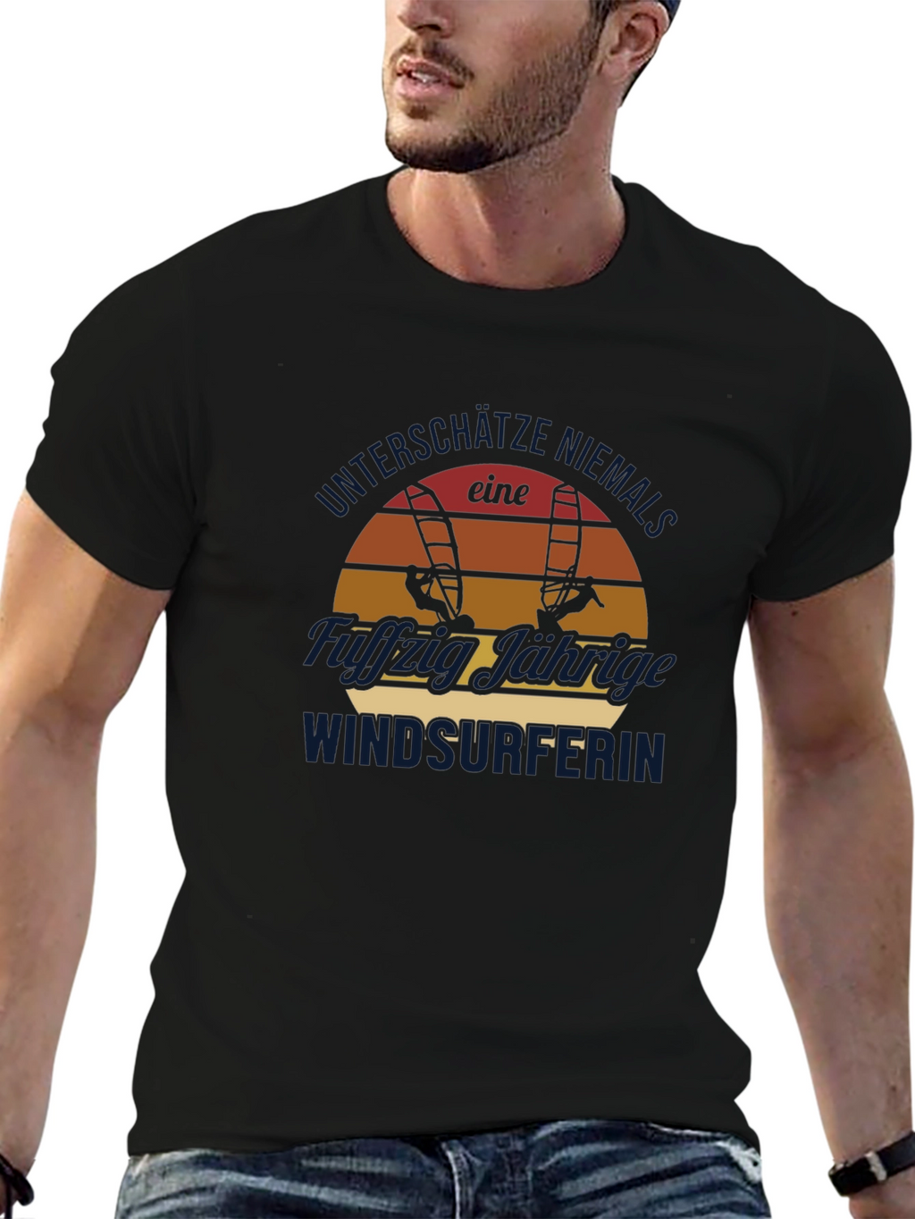Windsurfer Sunset Graphic Tee - Black Cotton
