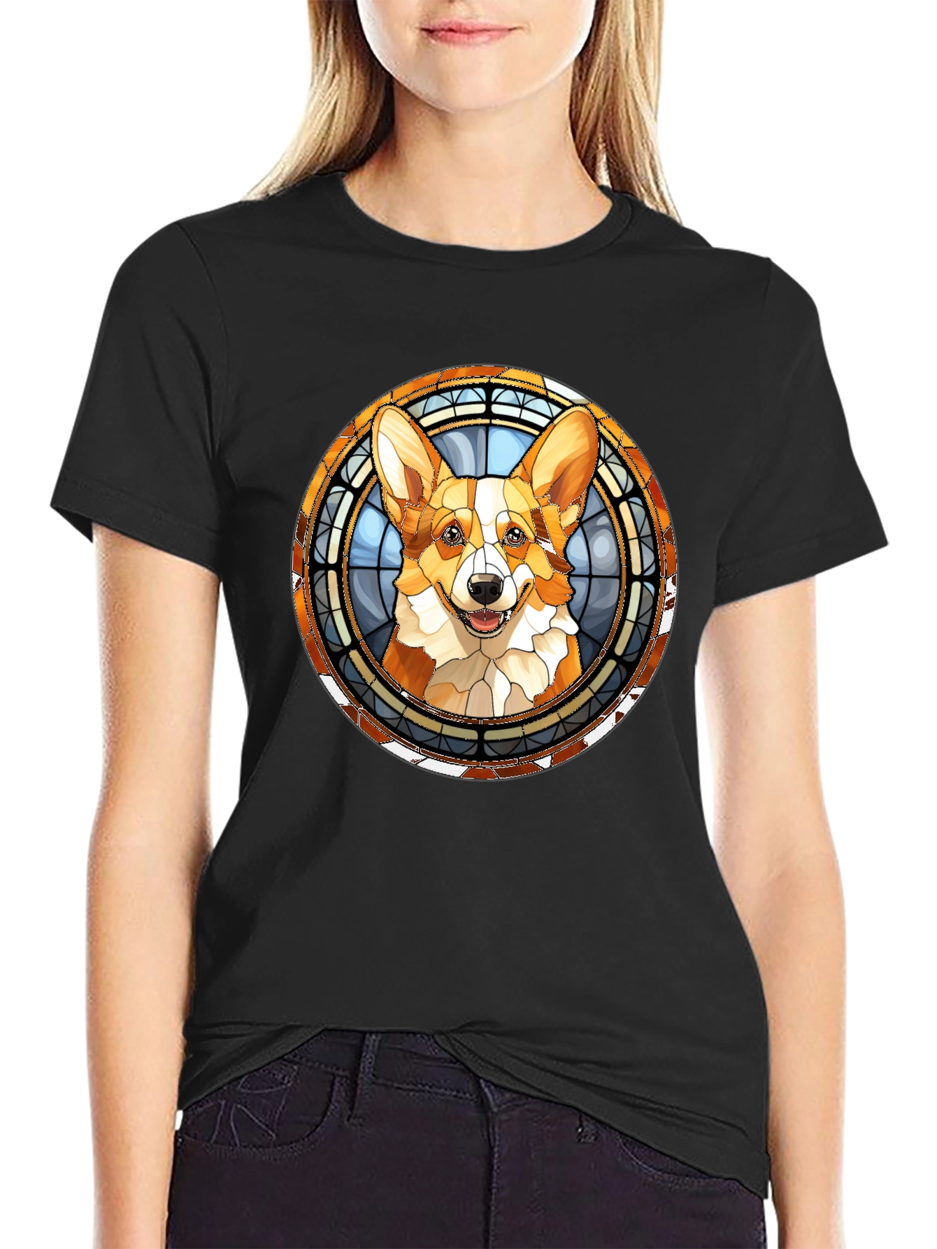 Corgi Stained Glass T-Shirt - Unique Dog Lover Tee