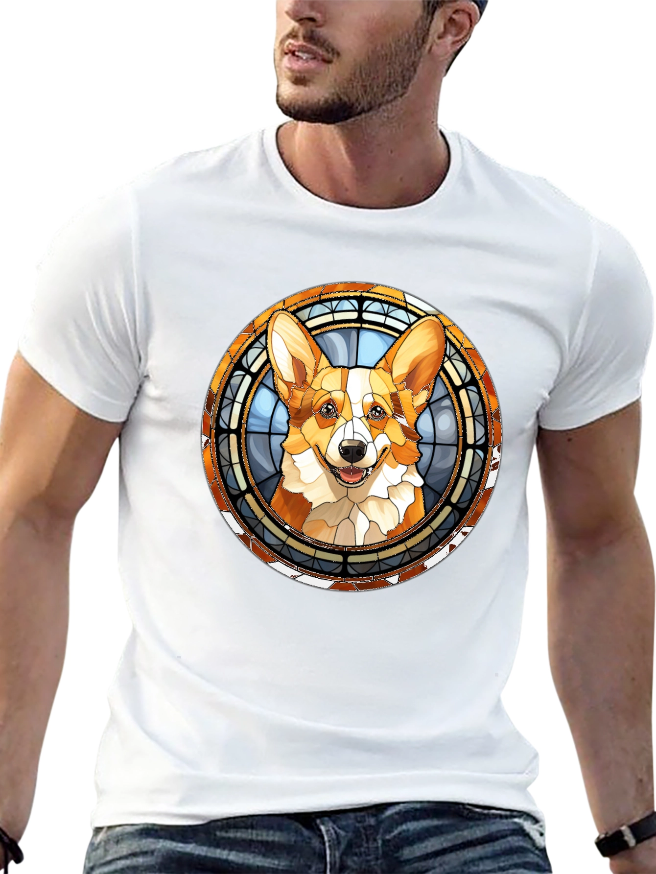 Corgi Stained Glass T-Shirt - Unique Dog Lover Tee