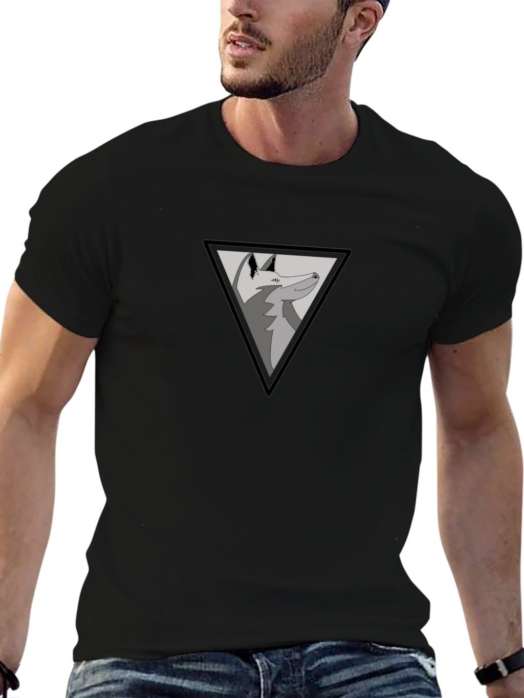 Mens Black T-Shirt - Wolf Design