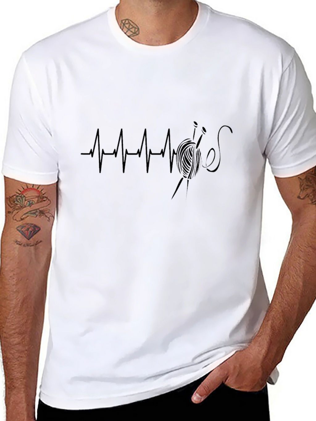 Knitting Heartbeat T-Shirt - Black
