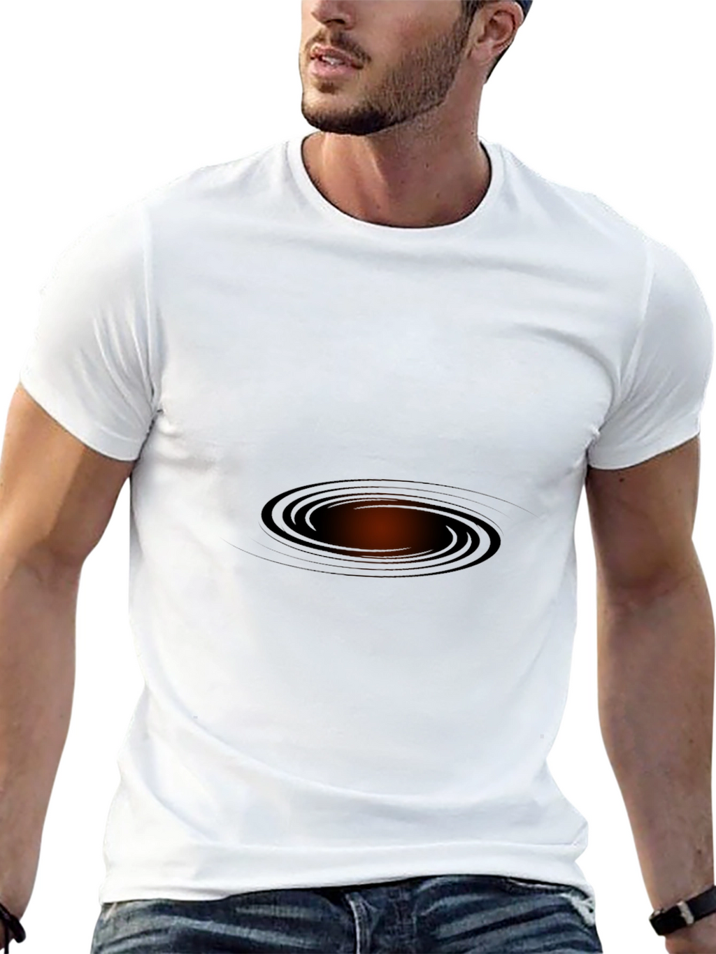 Black Tee with Abstract Portal Design