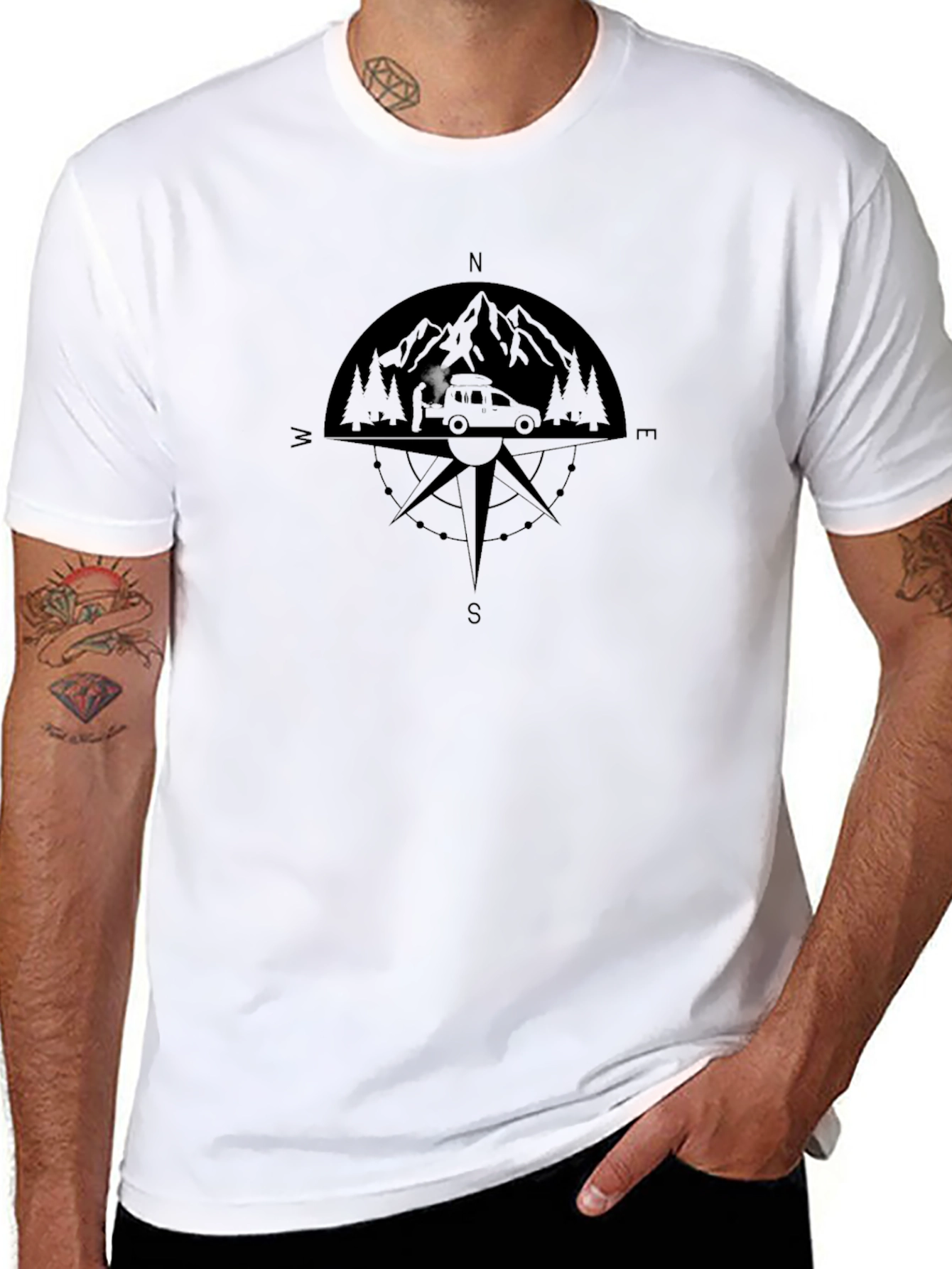 Compass Mountain Adventure Black T-Shirt