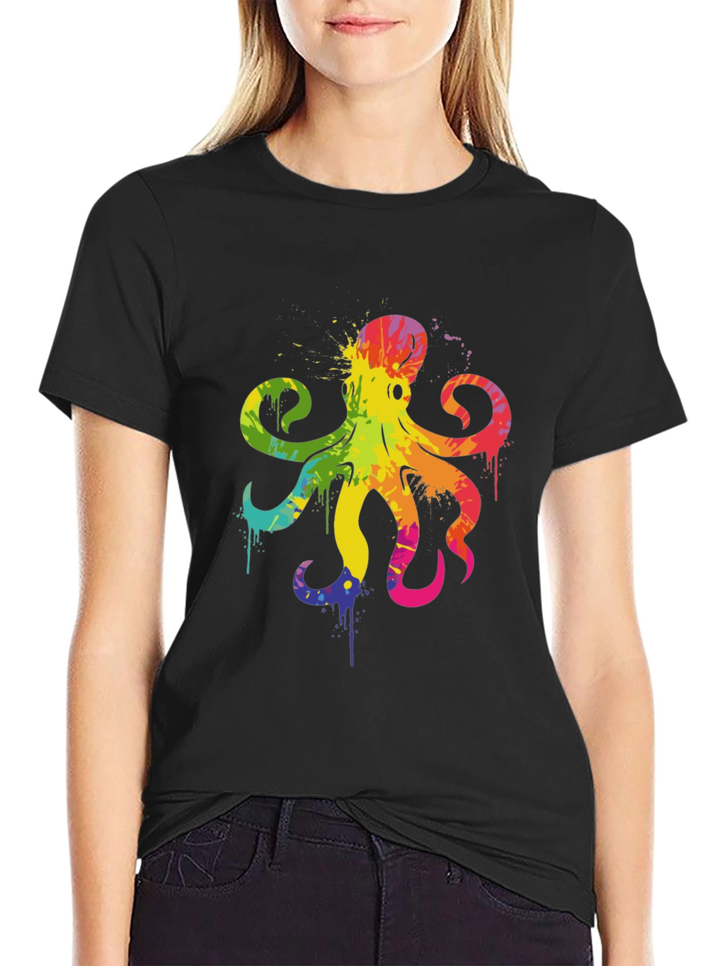 Rainbow Octopus Graphic T-Shirt - Mens Black Tee