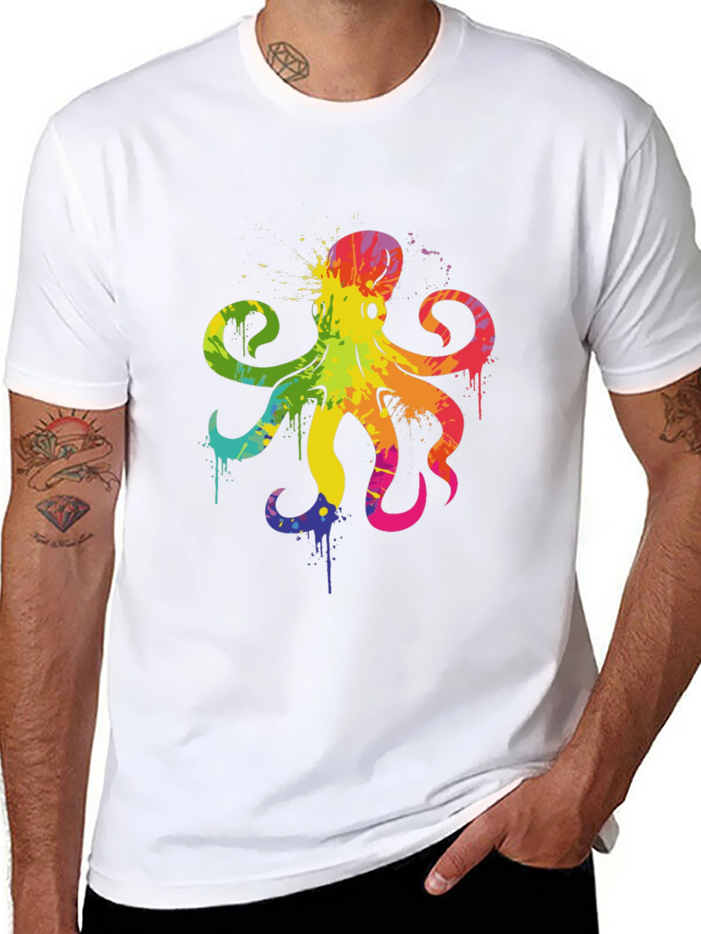 Rainbow Octopus Graphic T-Shirt - Mens Black Tee