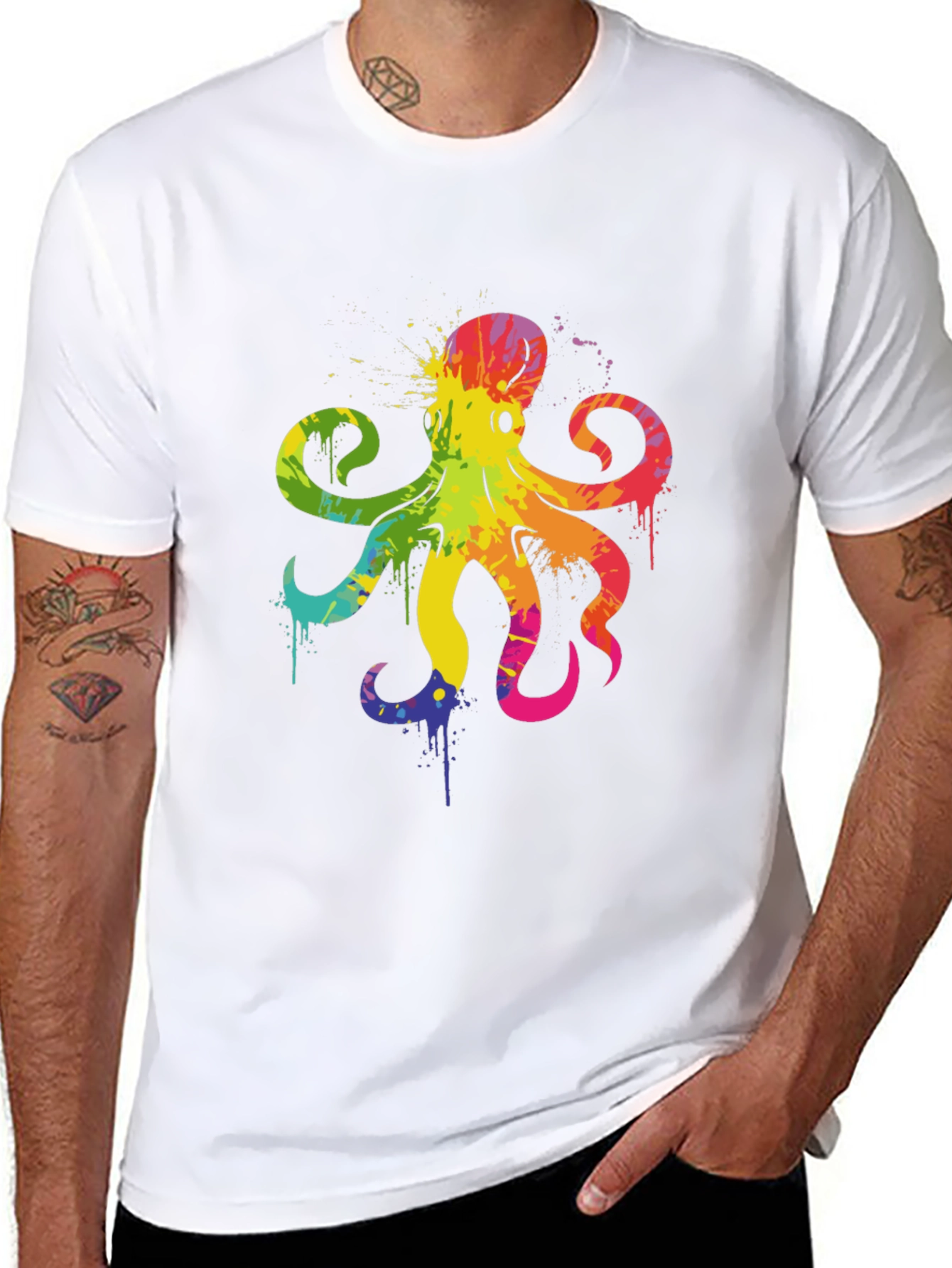 Rainbow Octopus Graphic T-Shirt - Mens Black Tee