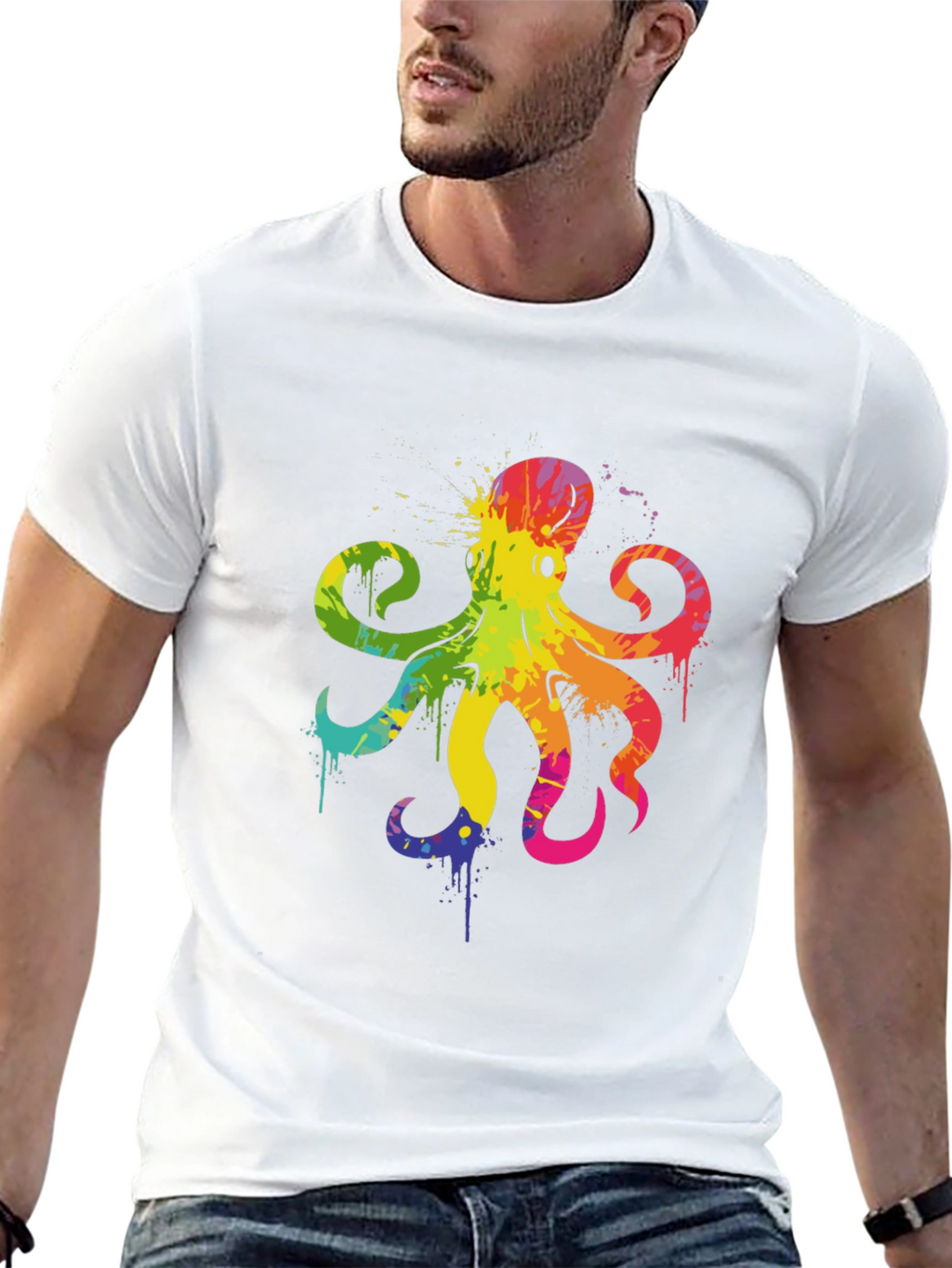 Rainbow Octopus Graphic T-Shirt - Mens Black Tee
