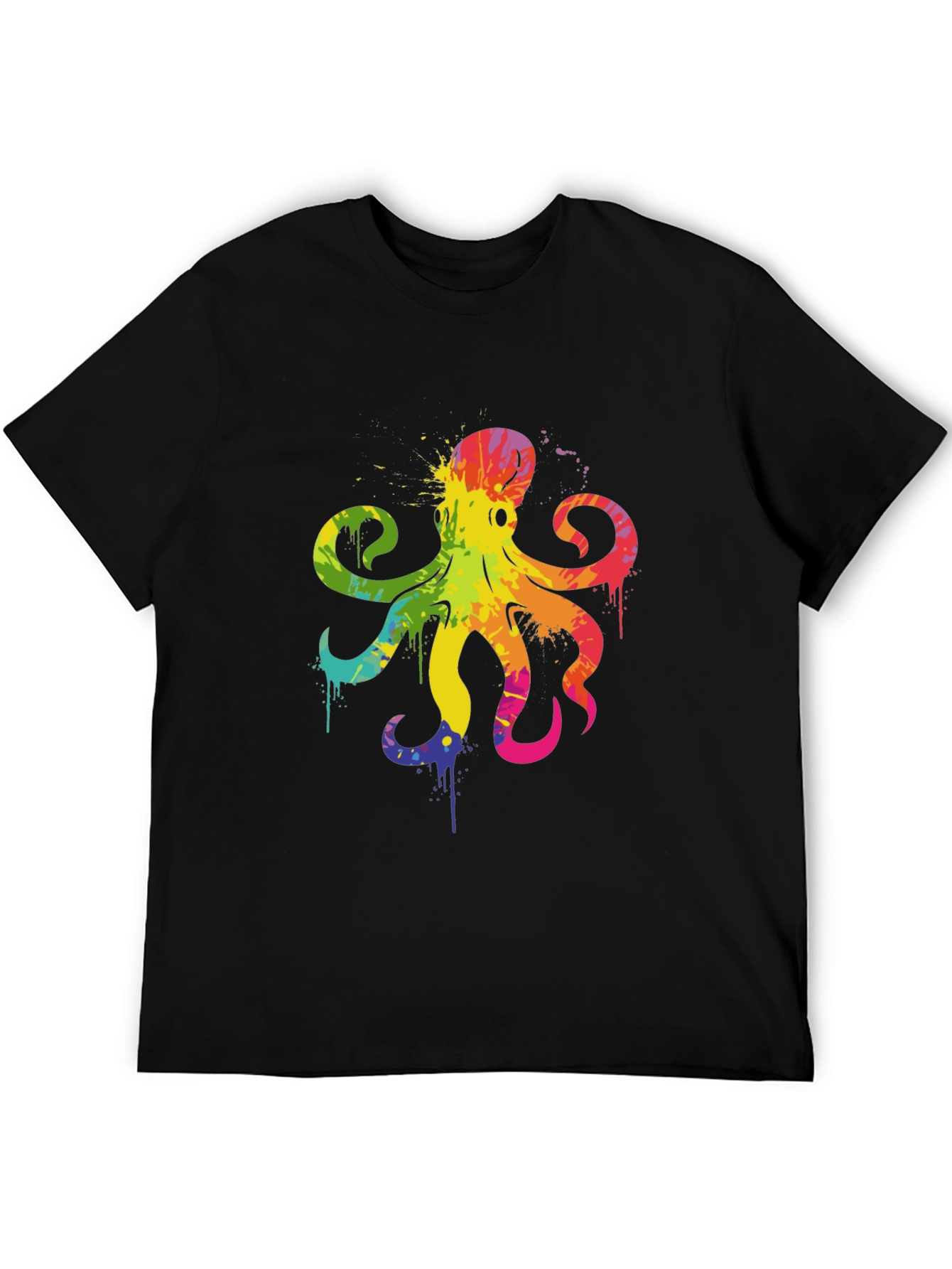 Rainbow Octopus Graphic T-Shirt - Mens Black Tee