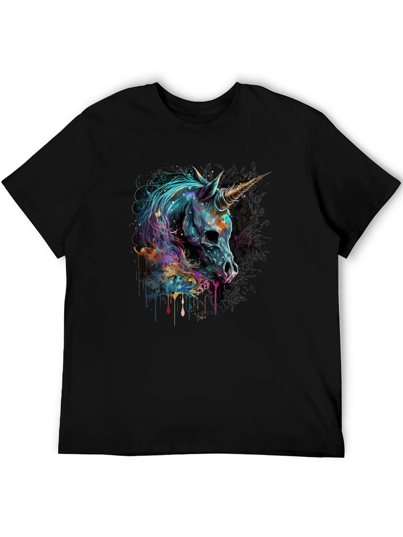 Unicorn Skull Graphic Tee - Edgy Mens T-Shirt