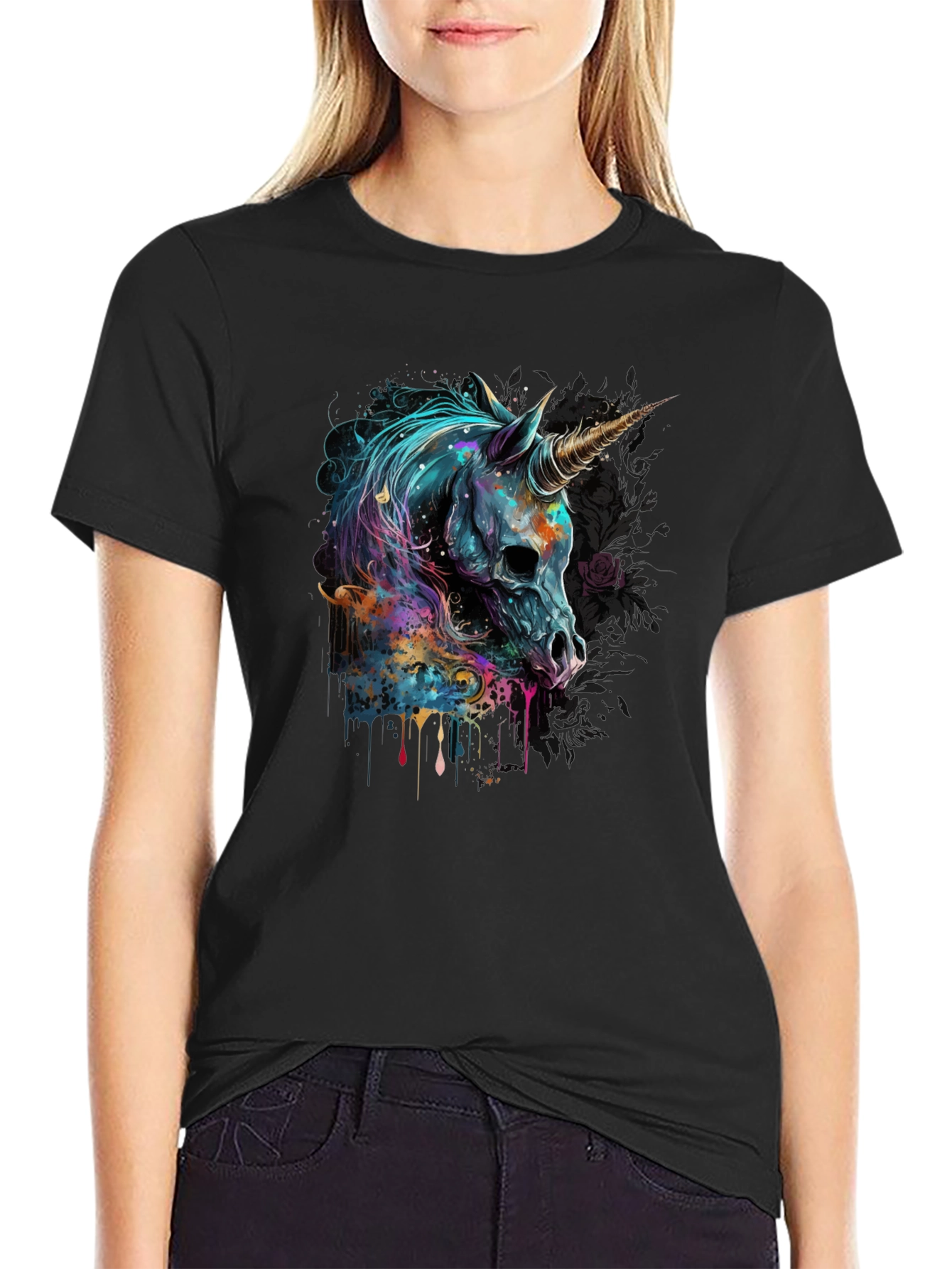 Unicorn Skull Graphic Tee - Edgy Mens T-Shirt