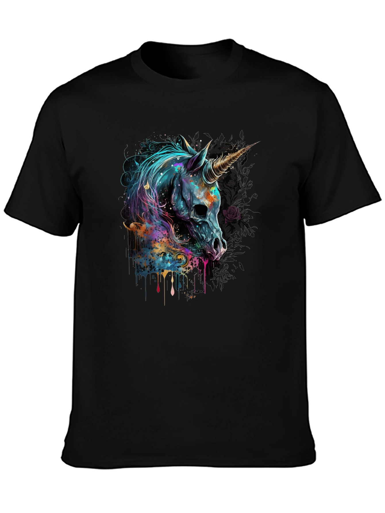 Unicorn Skull Graphic Tee - Edgy Mens T-Shirt