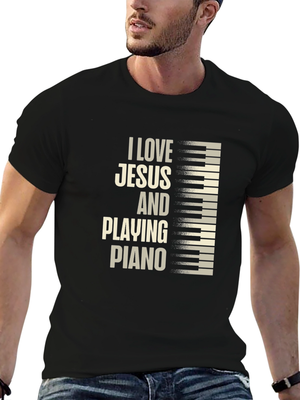I Love Jesus and Playing Piano Graphic Tee