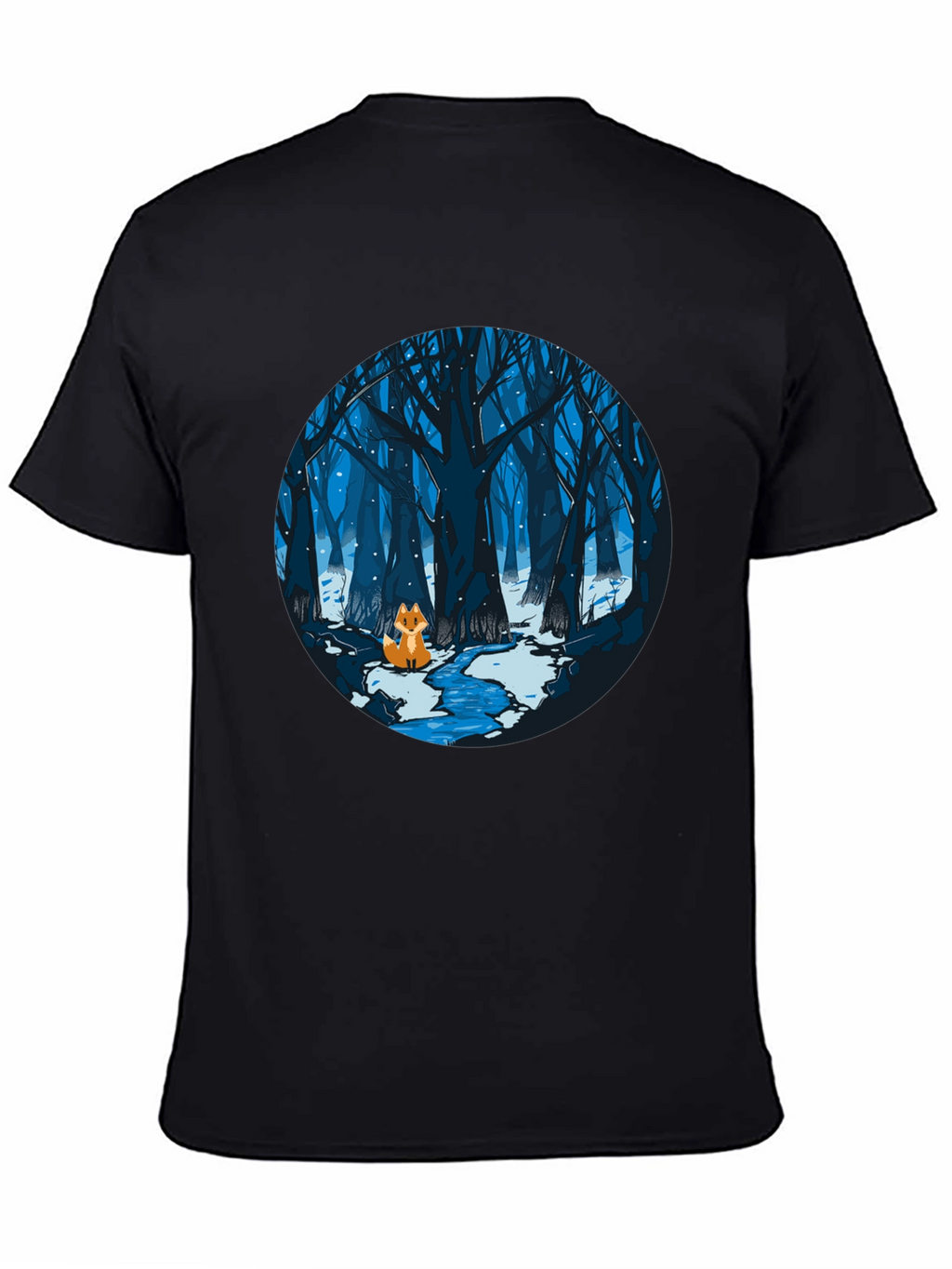 Fox in Winter Forest Graphic Black T-Shirt