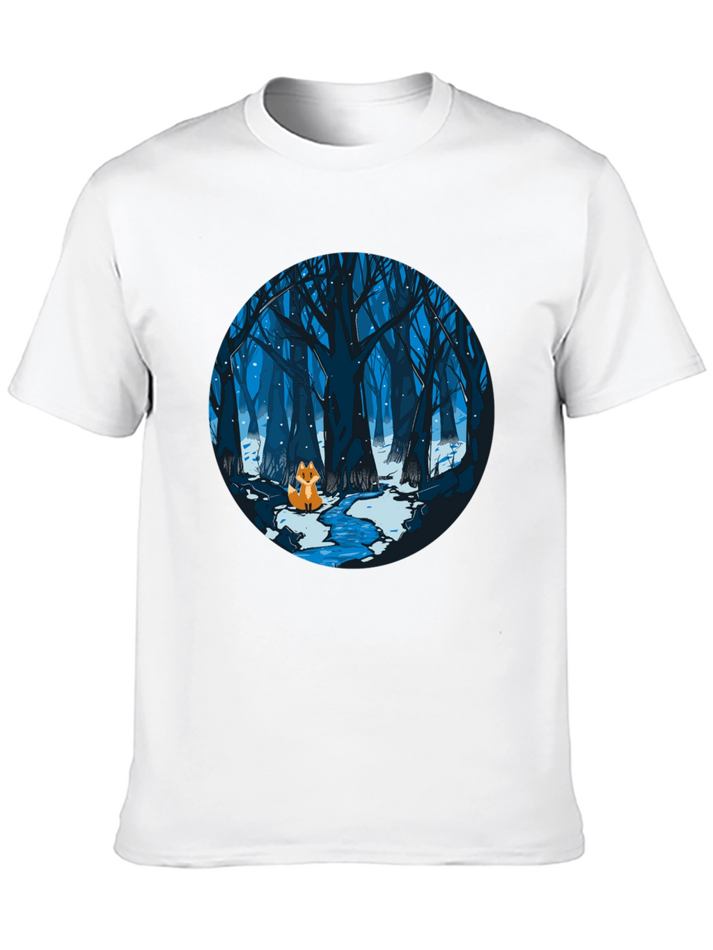 Fox in Winter Forest Graphic Black T-Shirt