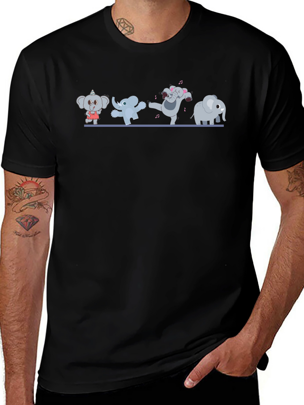 Dancing Elephants Black T-Shirt