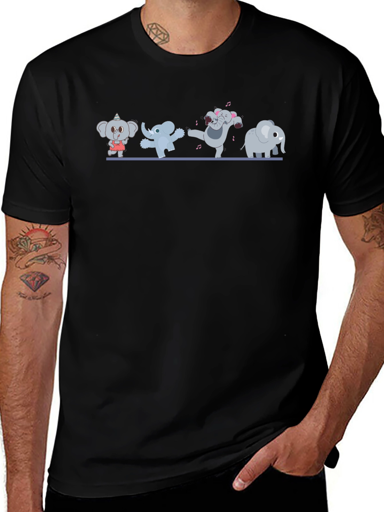 Dancing Elephants Black T-Shirt
