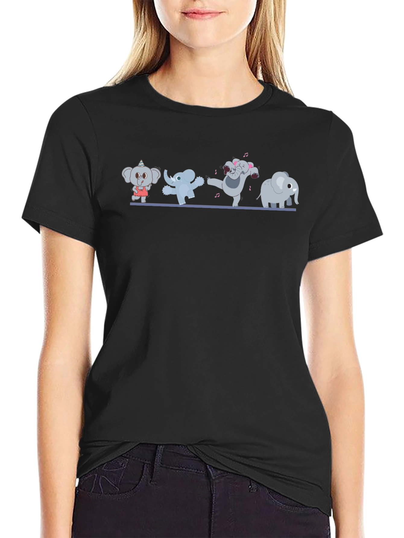 Dancing Elephants Black T-Shirt