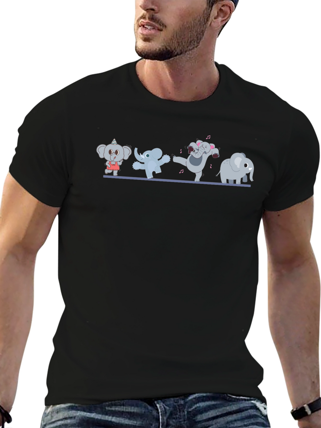 Dancing Elephants Black T-Shirt