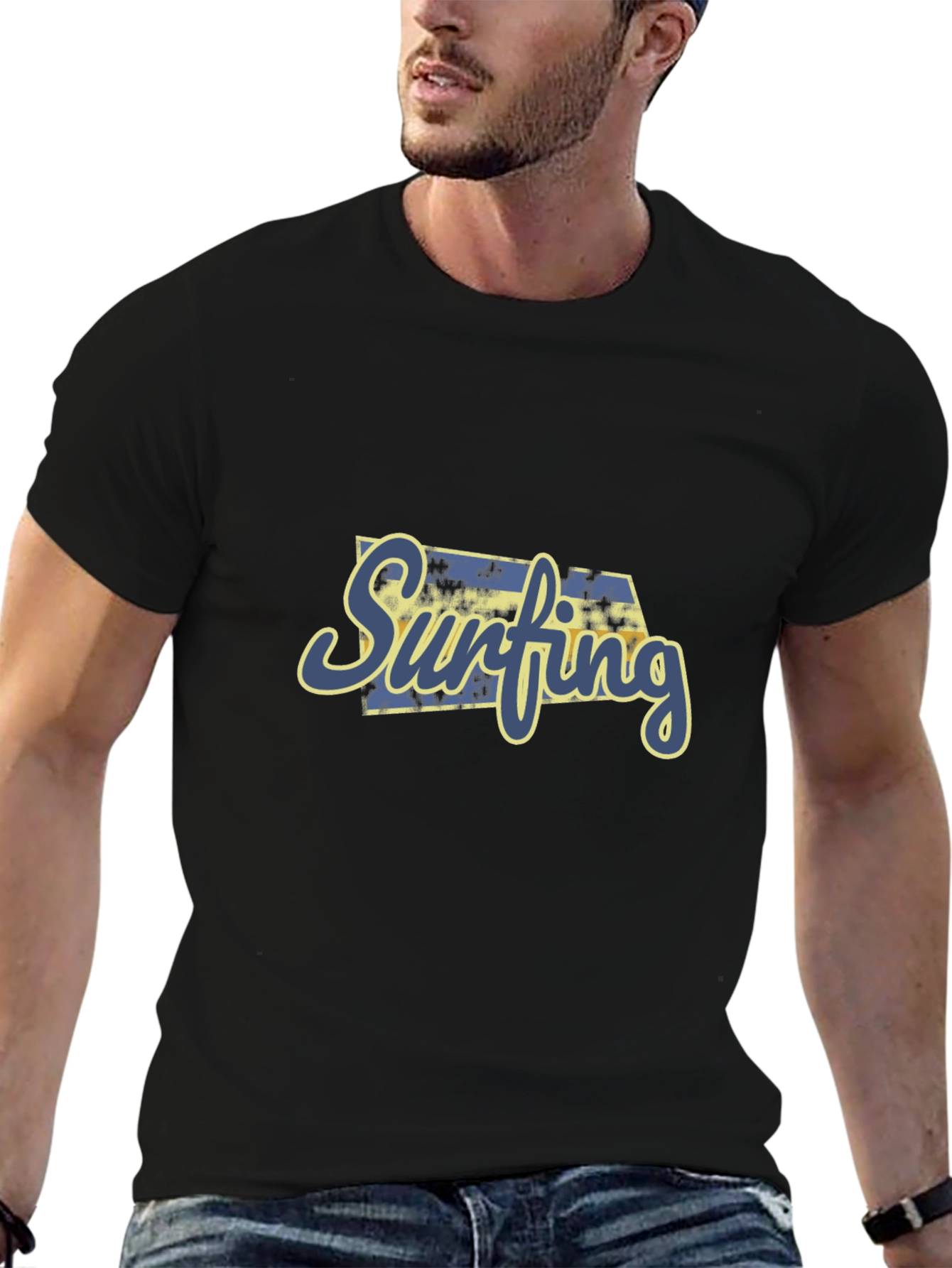 Surfing Graphic Print Black T-Shirt