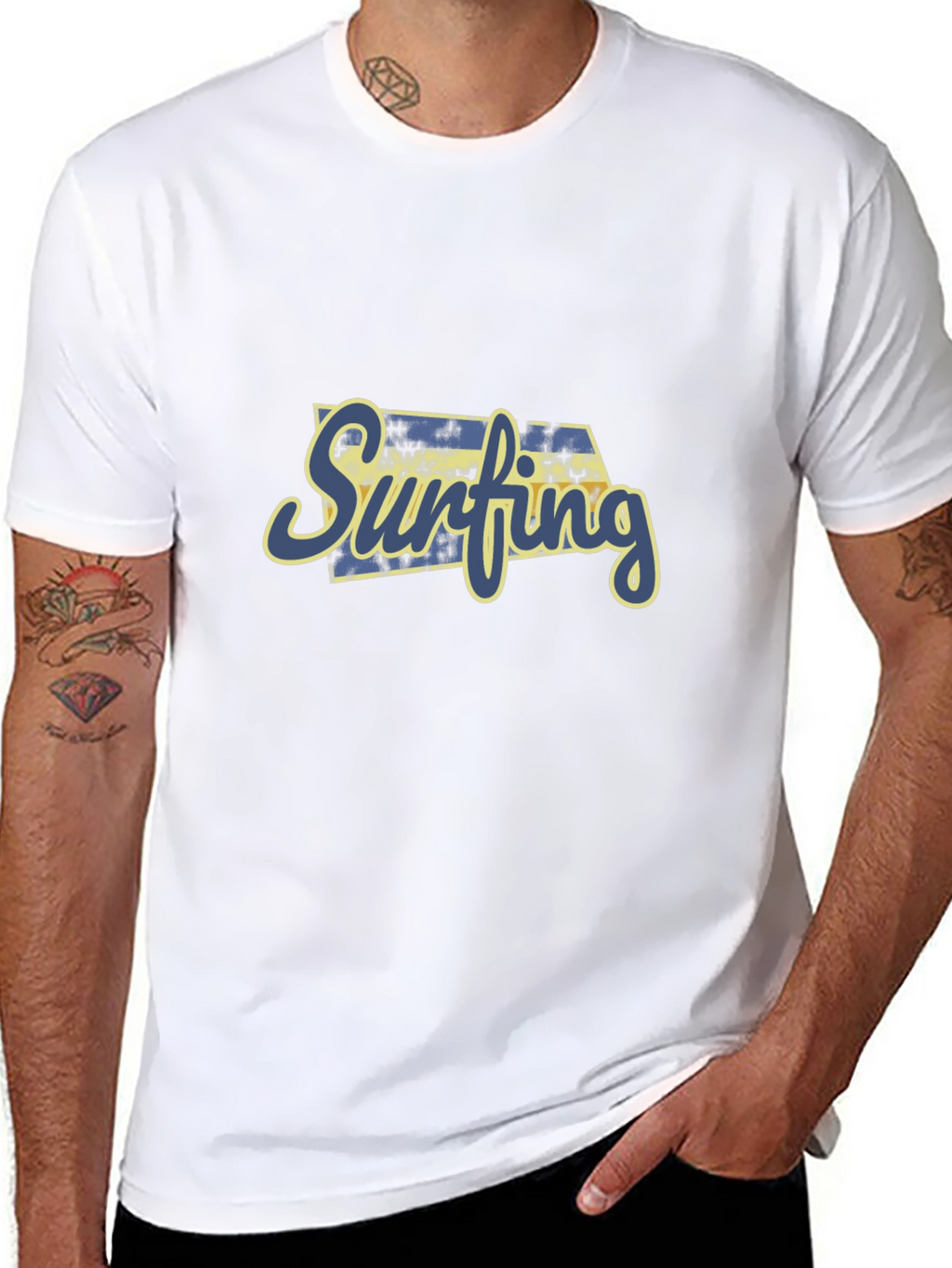 Surfing Graphic Print Black T-Shirt