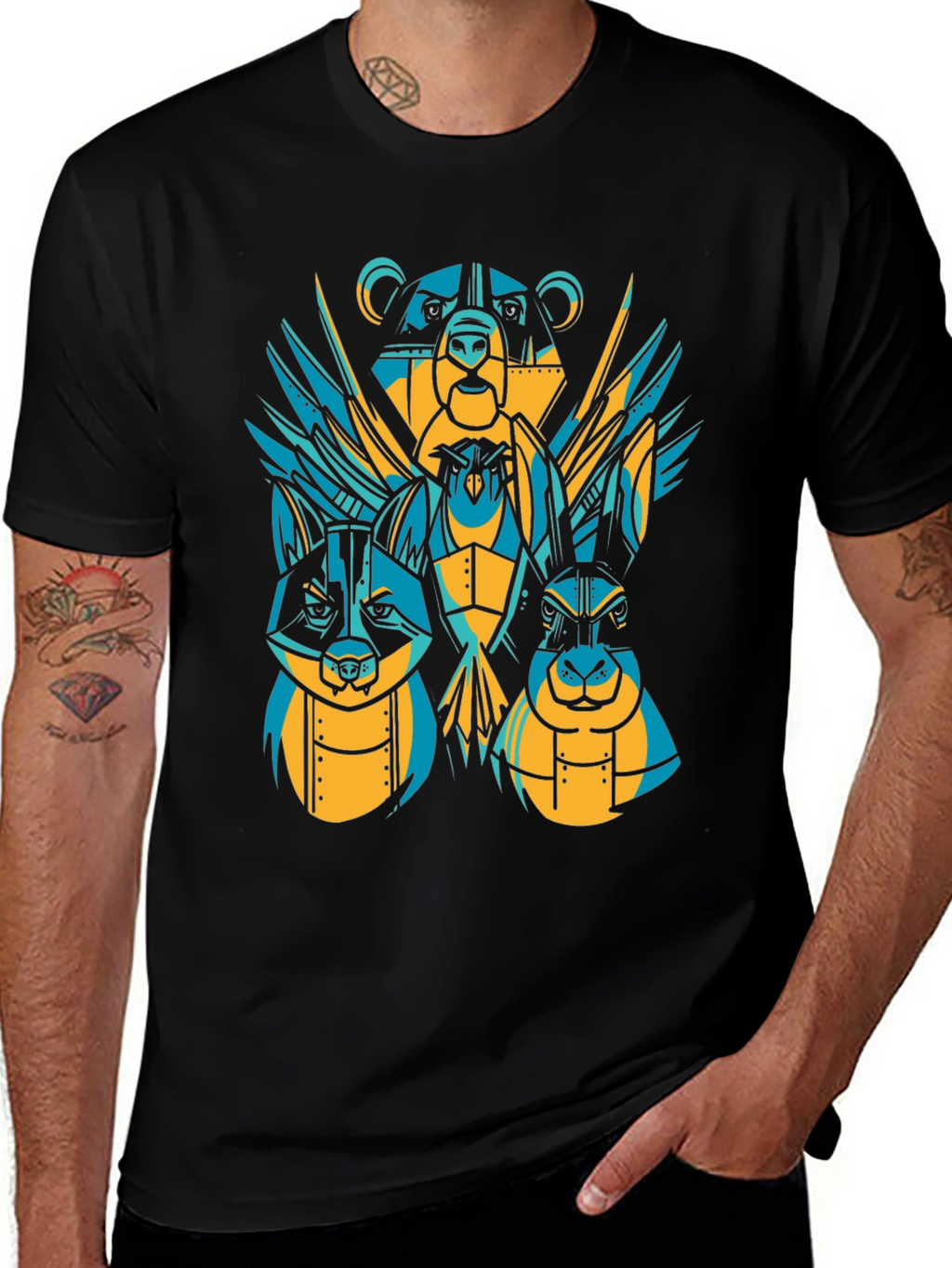 Geometric Animal T-Shirt: Bear Rabbit Owl Design
