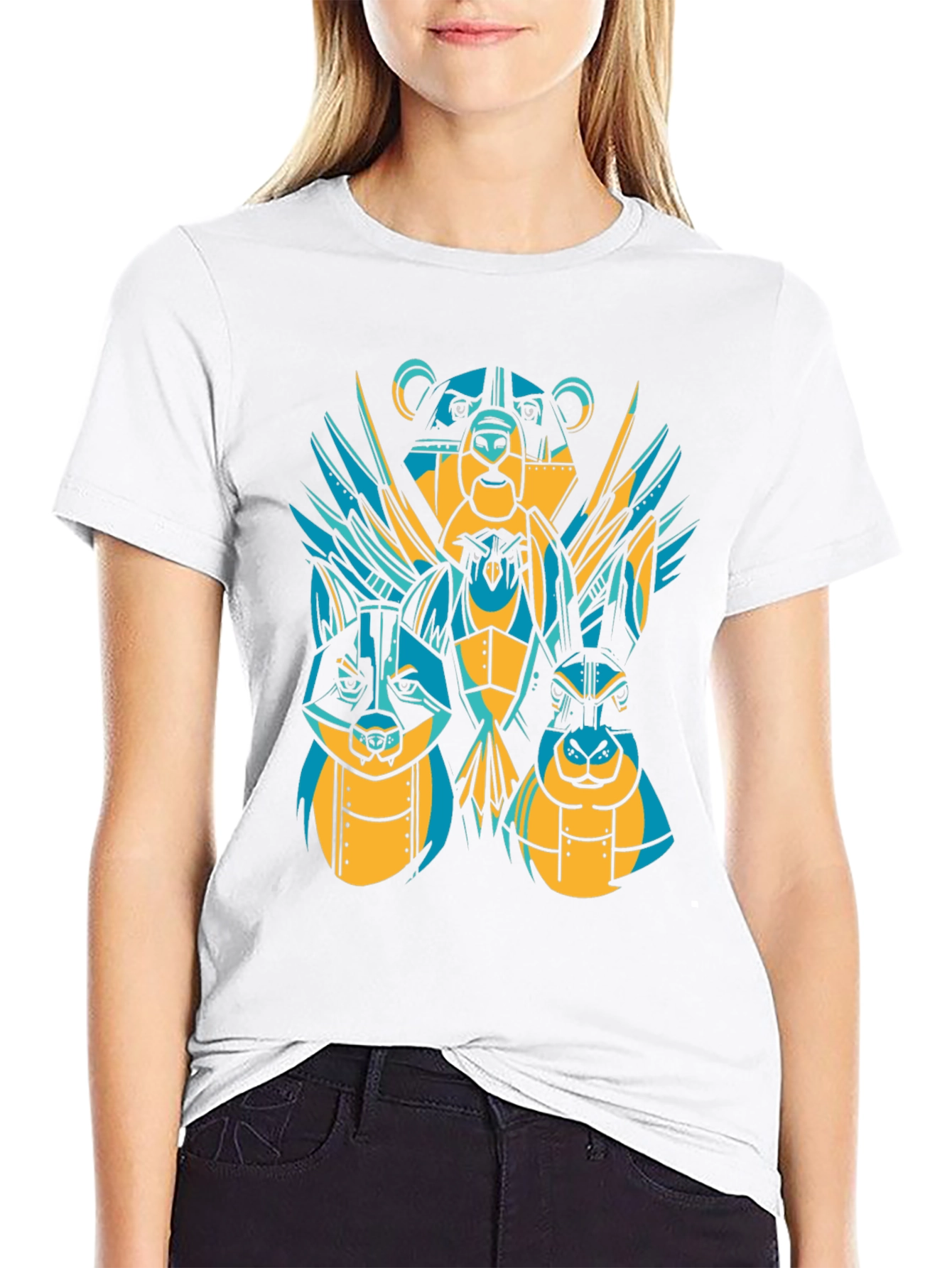 Geometric Animal T-Shirt: Bear Rabbit Owl Design