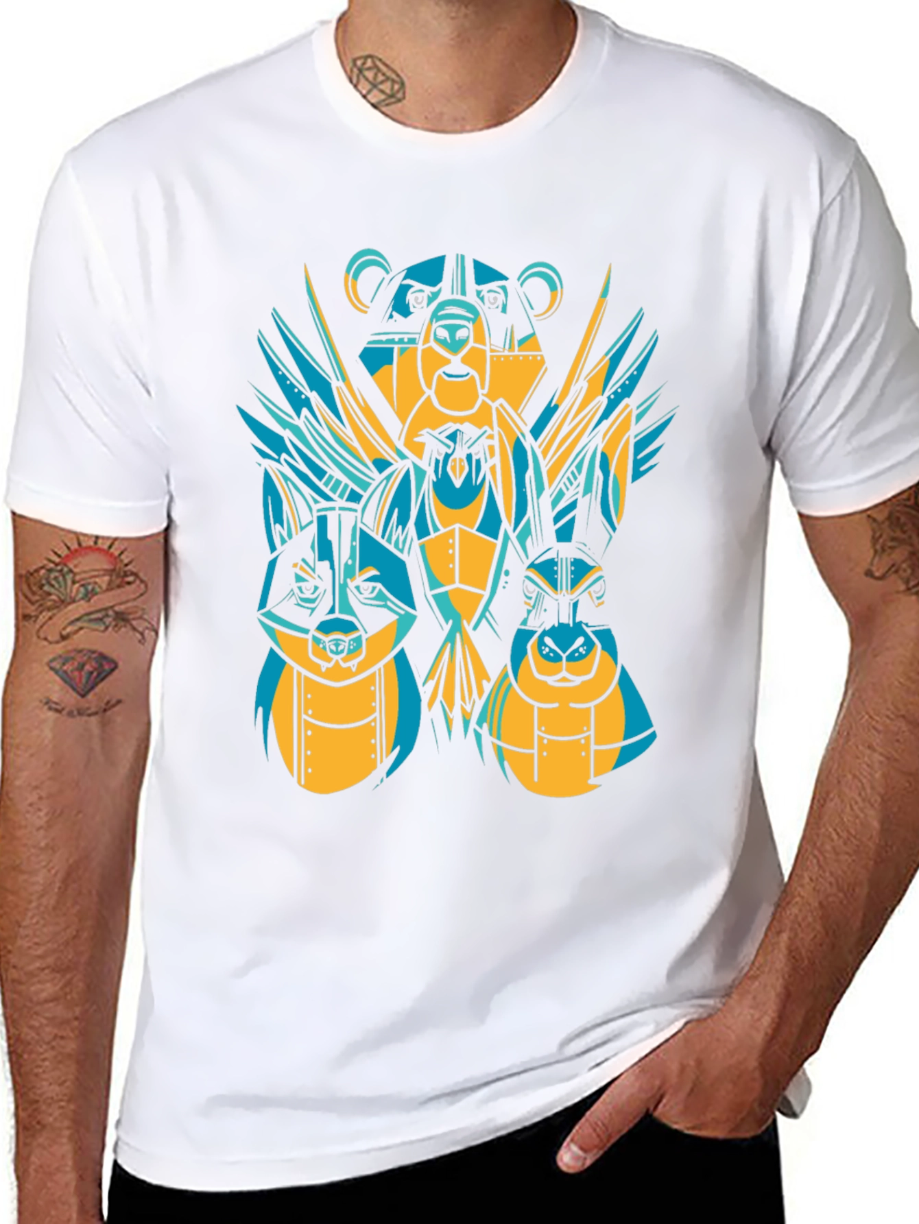 Geometric Animal T-Shirt: Bear Rabbit Owl Design