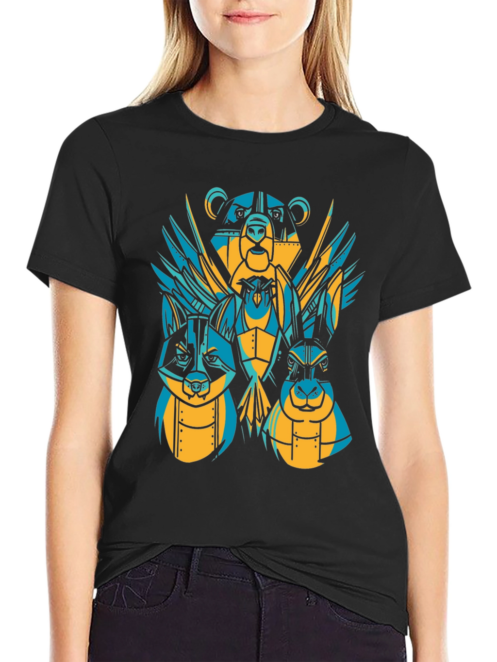 Geometric Animal T-Shirt: Bear Rabbit Owl Design