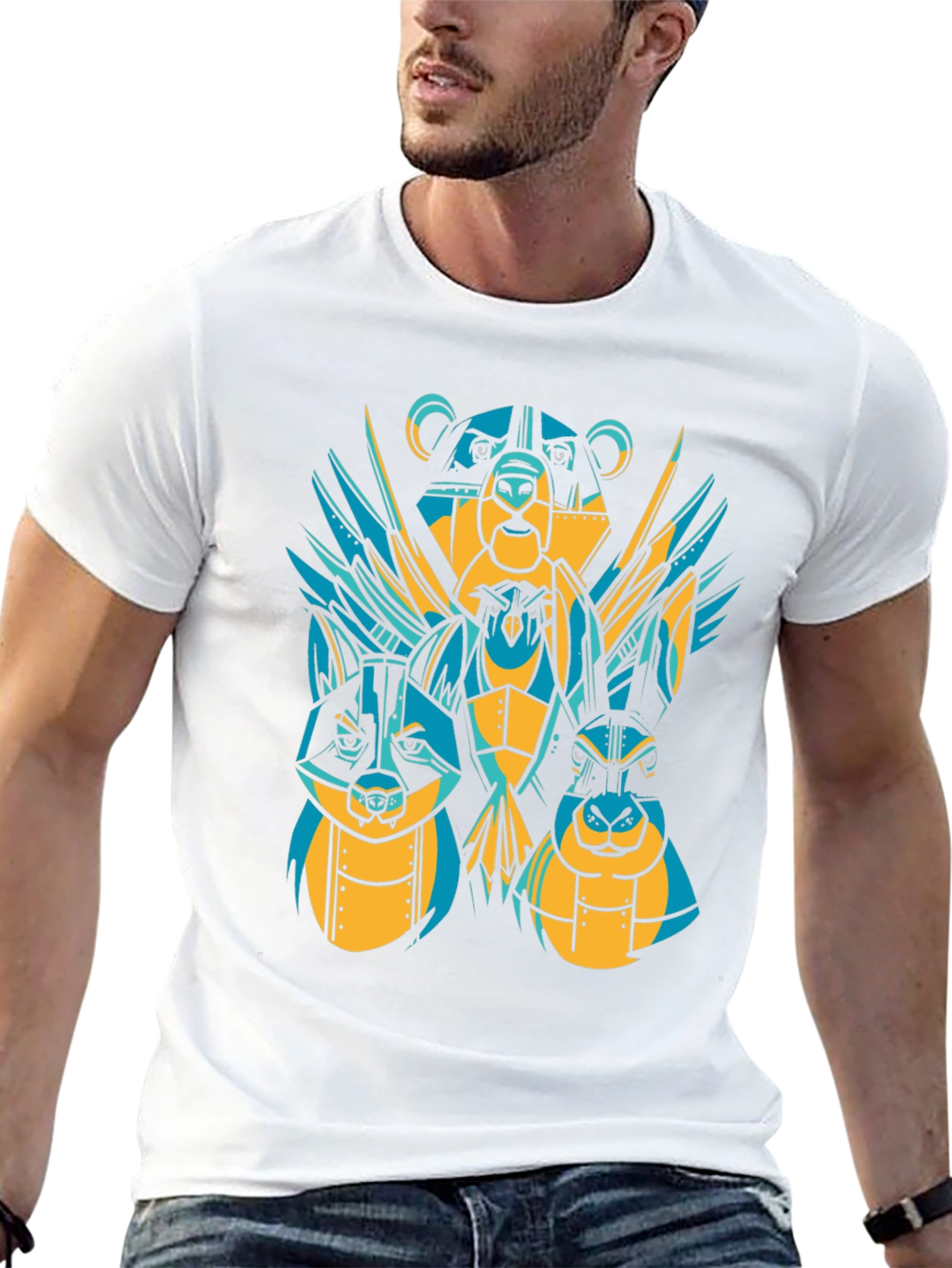 Geometric Animal T-Shirt: Bear Rabbit Owl Design