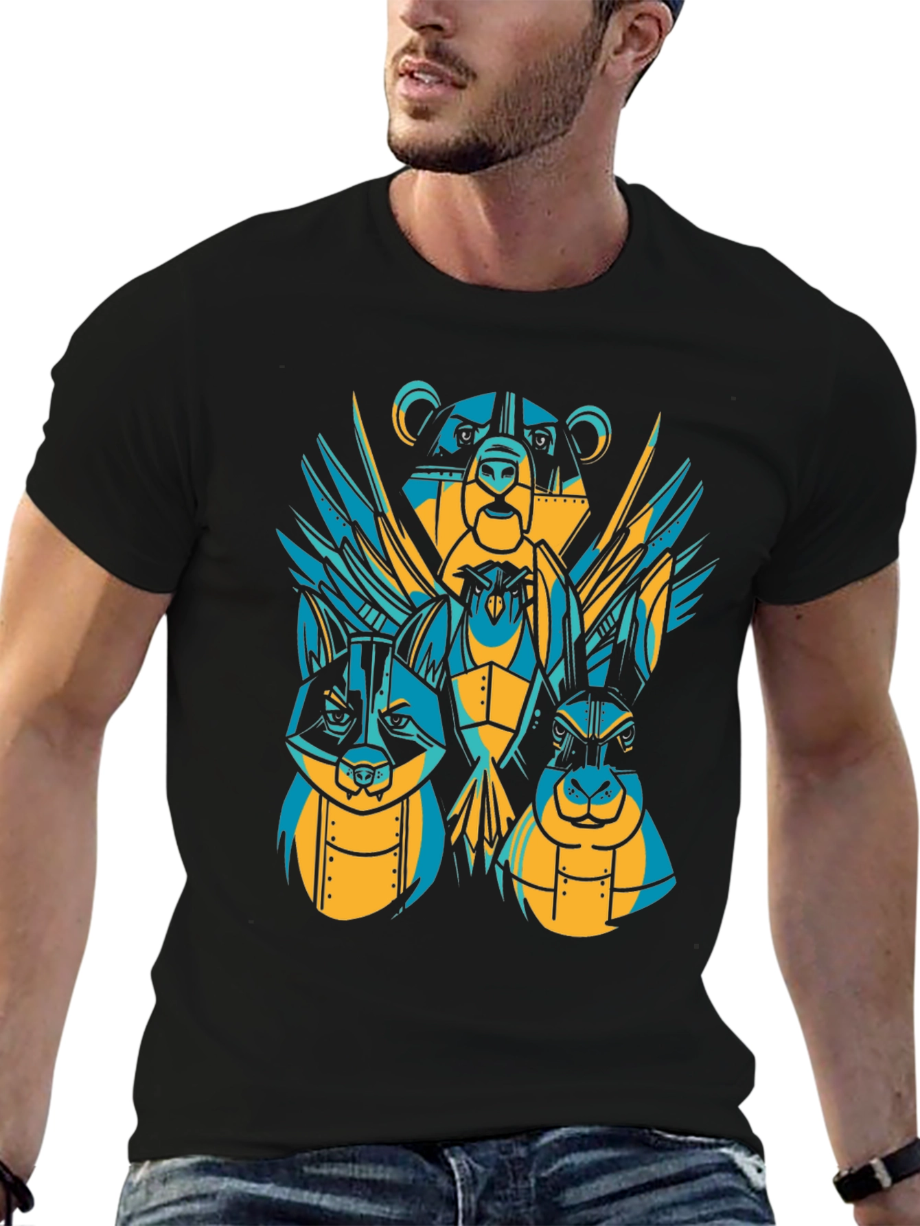 Geometric Animal T-Shirt: Bear Rabbit Owl Design