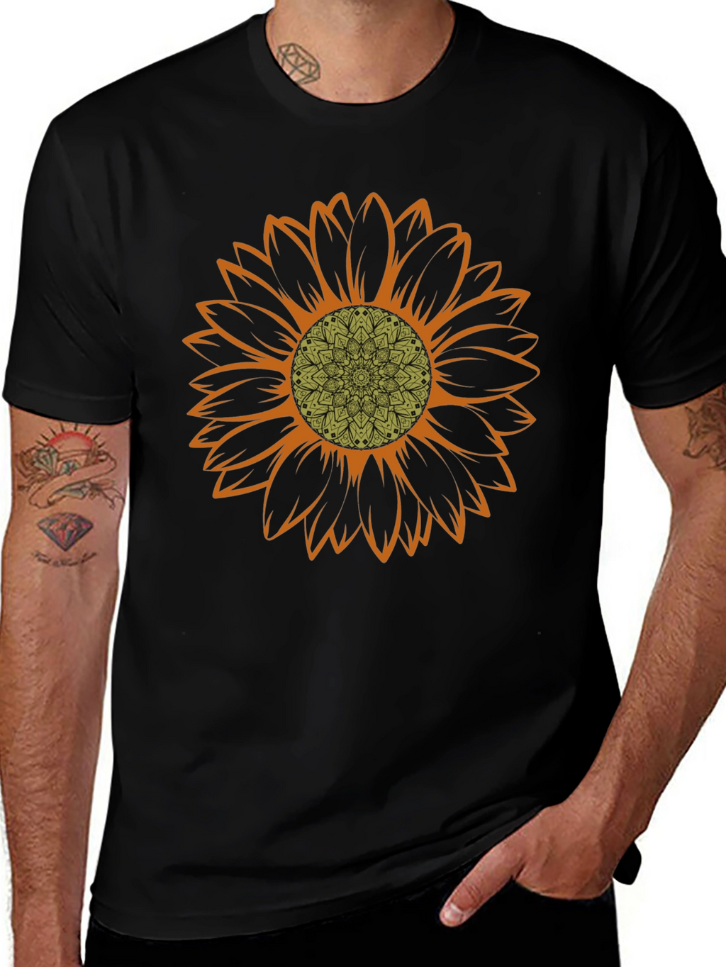 Sunflower Mandala Graphic Tee - Trendy Casual Wear