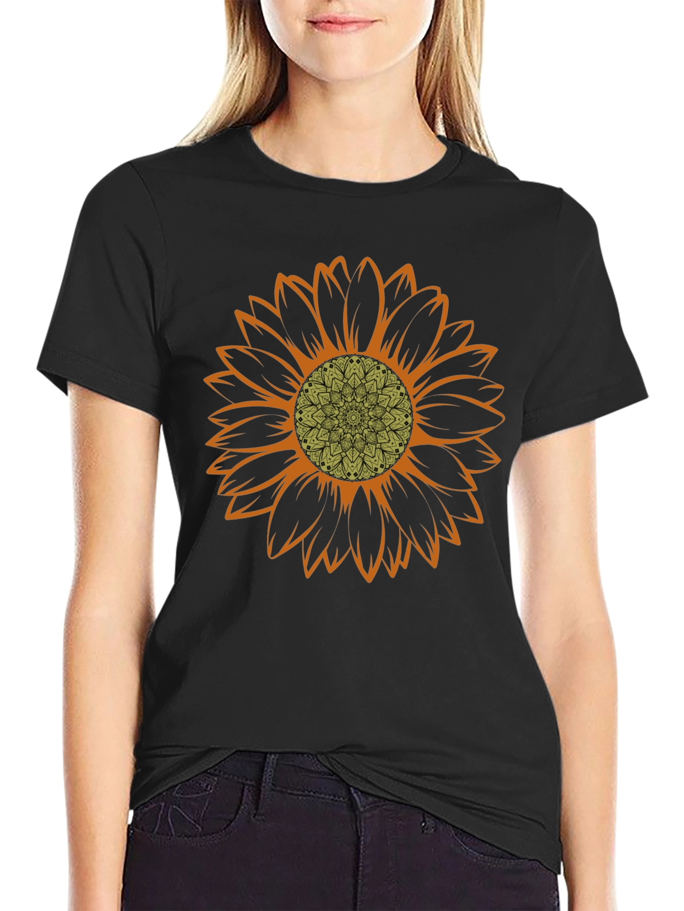 Sunflower Mandala Graphic Tee - Trendy Casual Wear