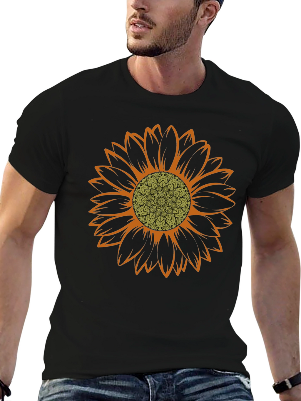 Sunflower Mandala Graphic Tee - Trendy Casual Wear
