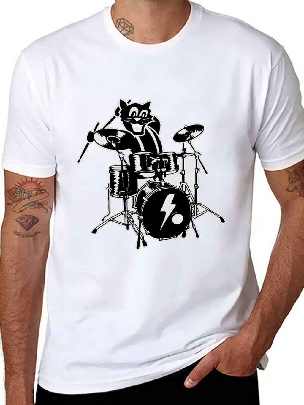 Cool Cat Drummer Graphic T-Shirt