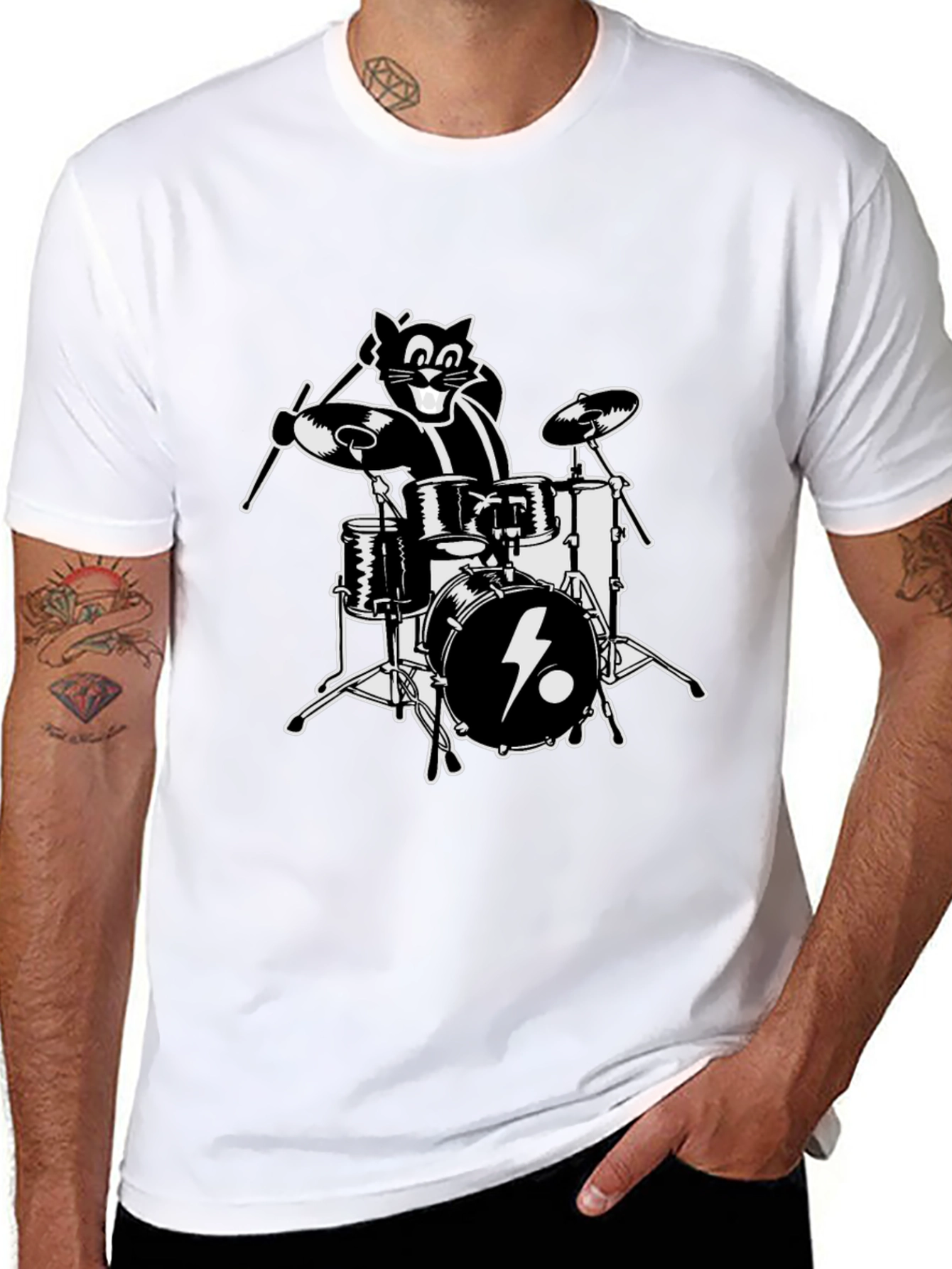 Cool Cat Drummer Graphic T-Shirt