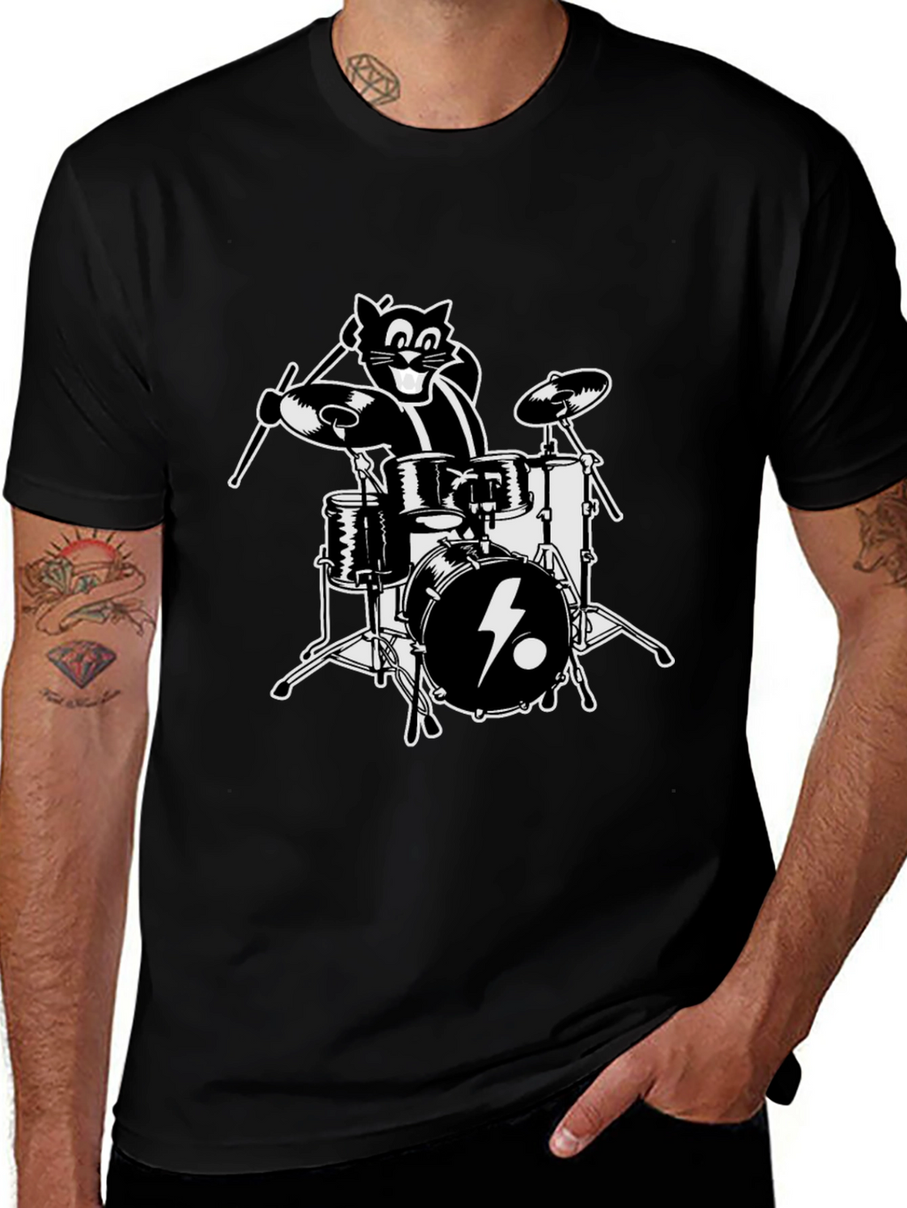 Cool Cat Drummer Graphic T-Shirt