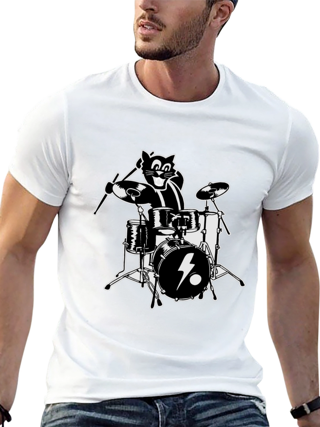 Cool Cat Drummer Graphic T-Shirt