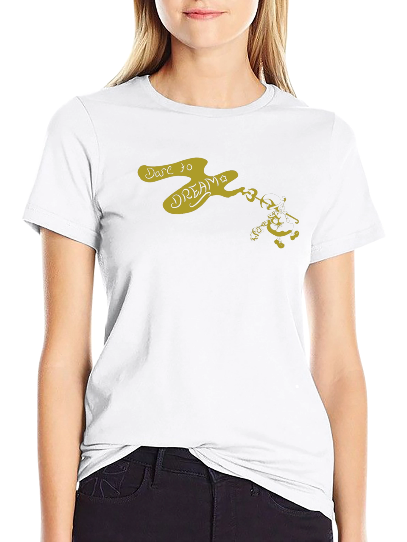 Dare to Dream Graphic Tee - Black Cotton Casual