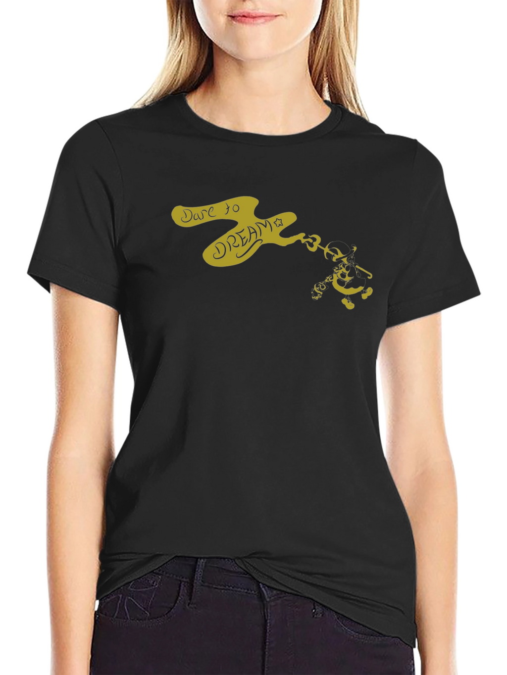 Dare to Dream Graphic Tee - Black Cotton Casual
