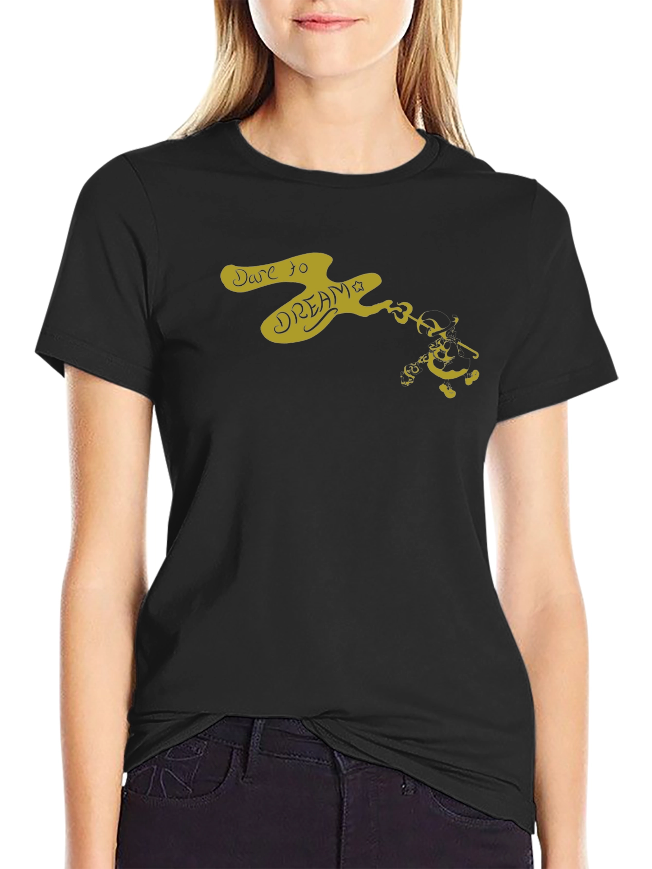 Dare to Dream Graphic Tee - Black Cotton Casual