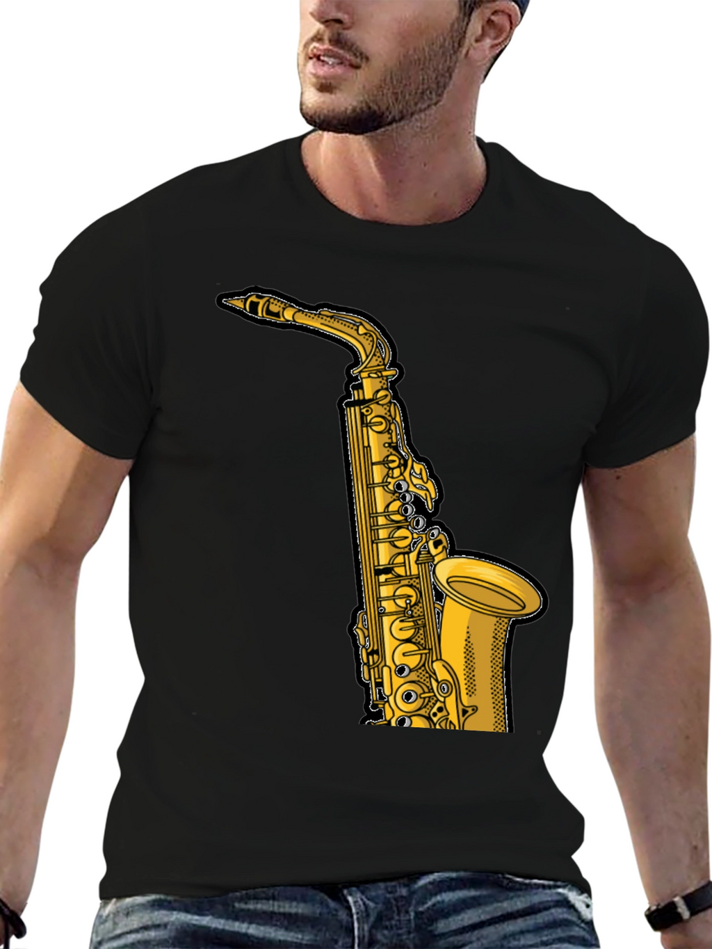 Saxophone Graphic T-Shirt - Black Musical Tee