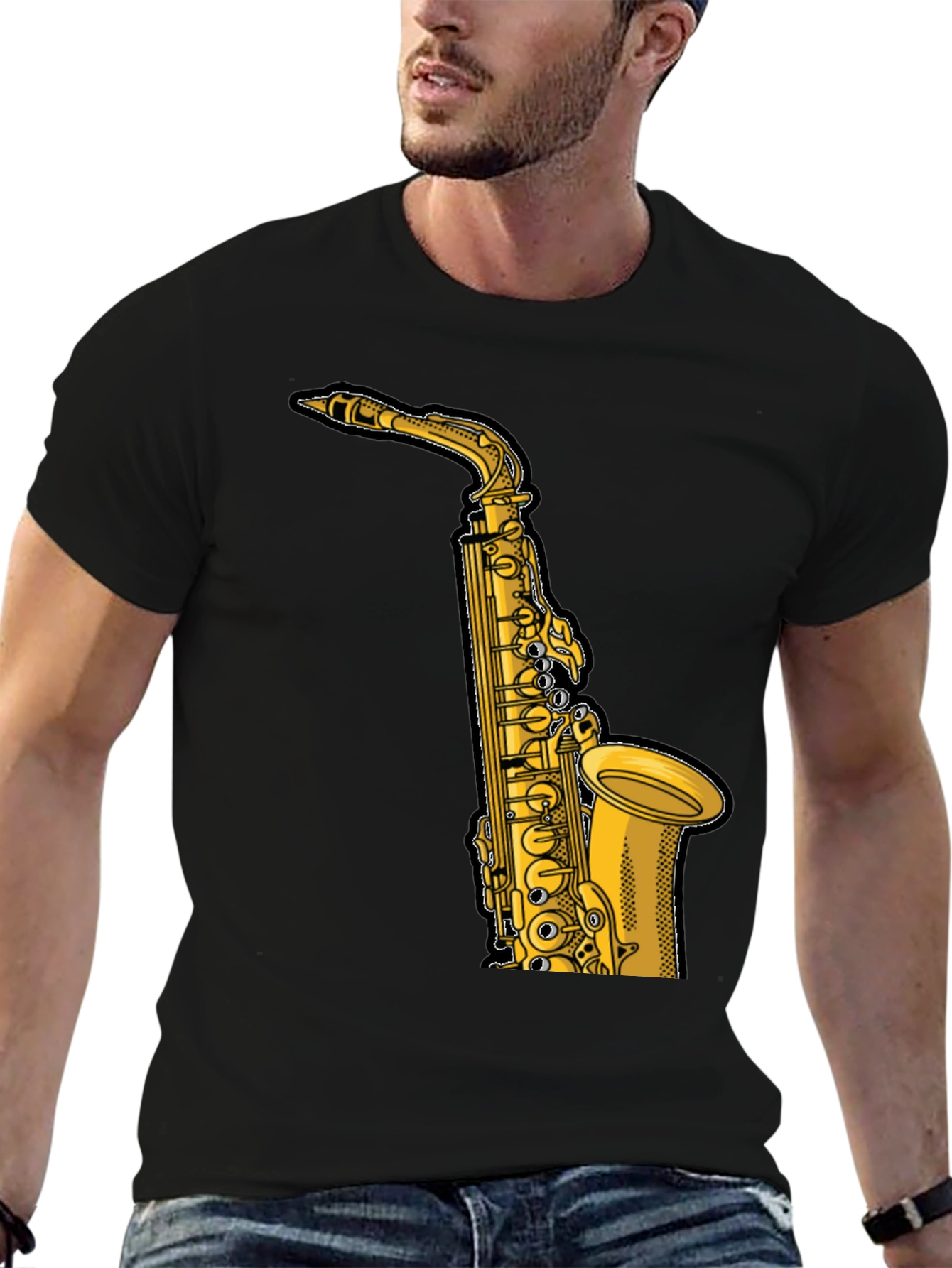 Saxophone Graphic T-Shirt - Black Musical Tee