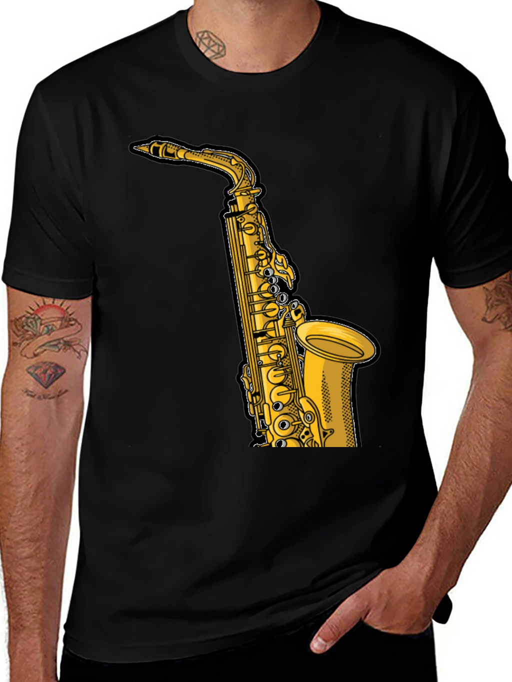 Saxophone Graphic T-Shirt - Black Musical Tee