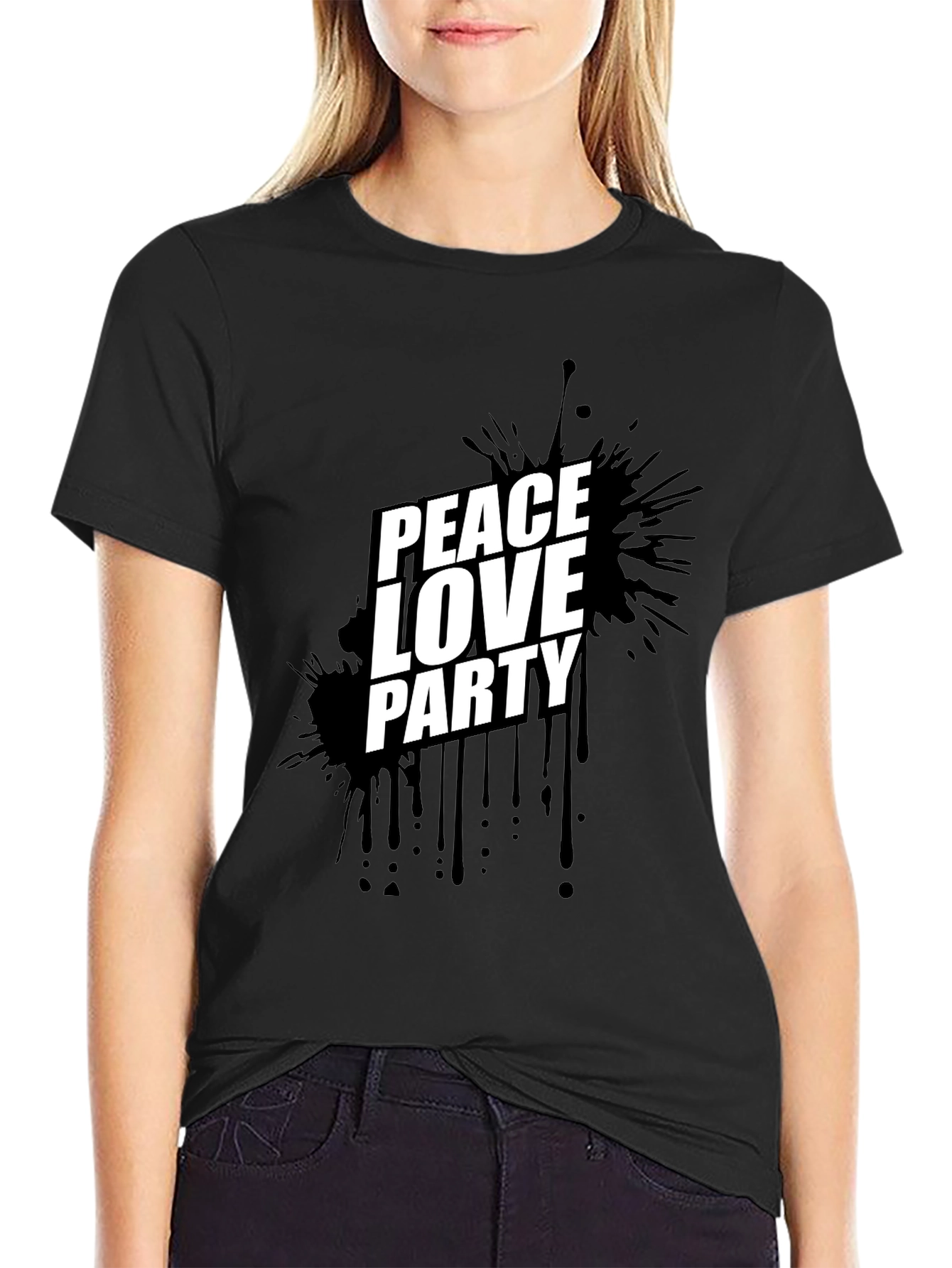 Peace Love Party Black Graphic Tee