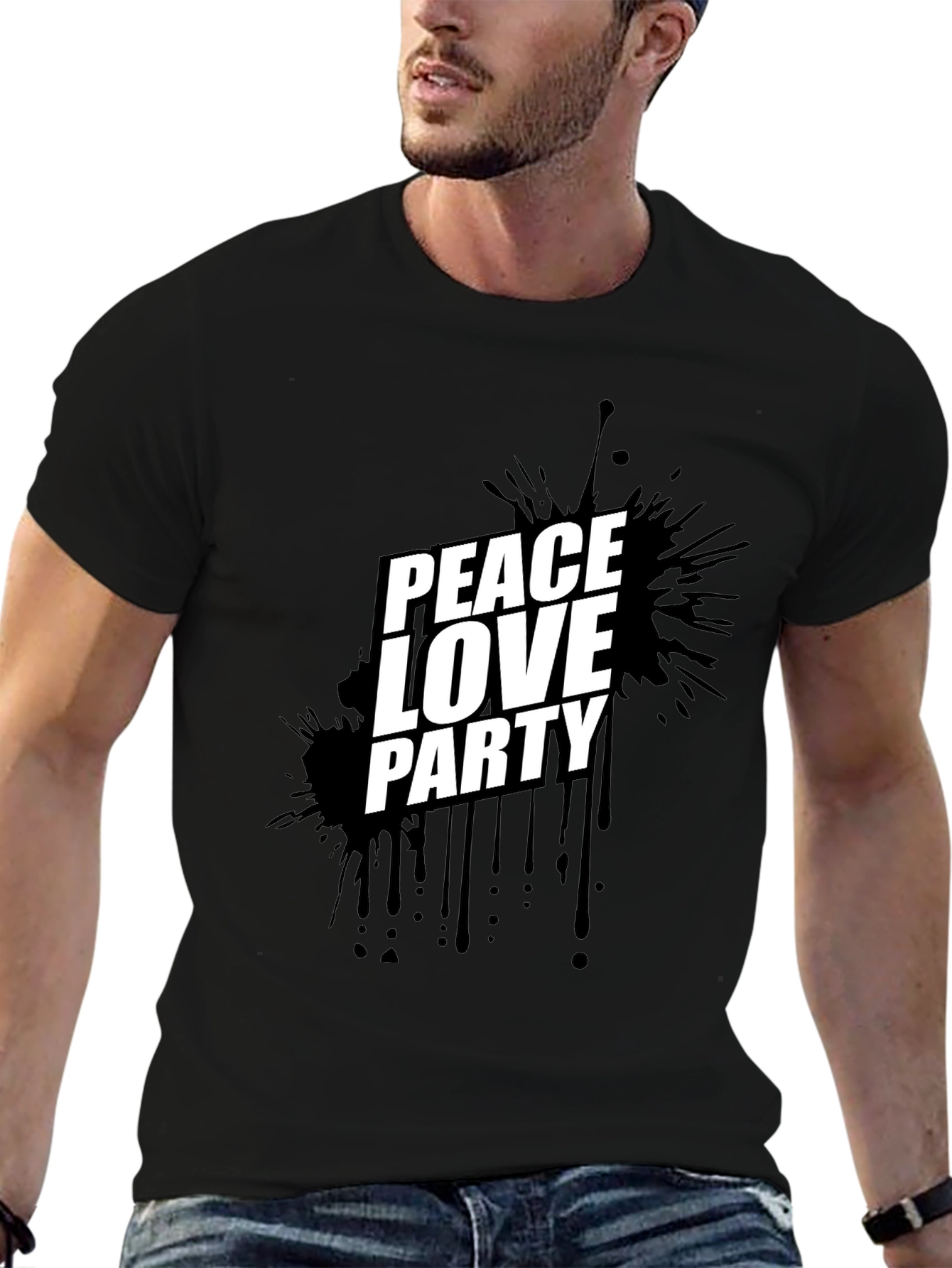 Peace Love Party Black Graphic Tee