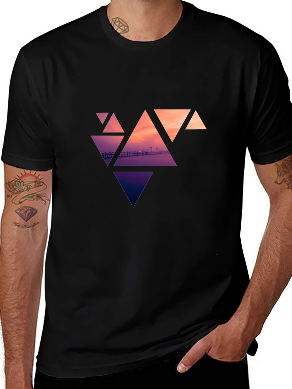 Geometric Sunset Graphic Tee - Modern Design